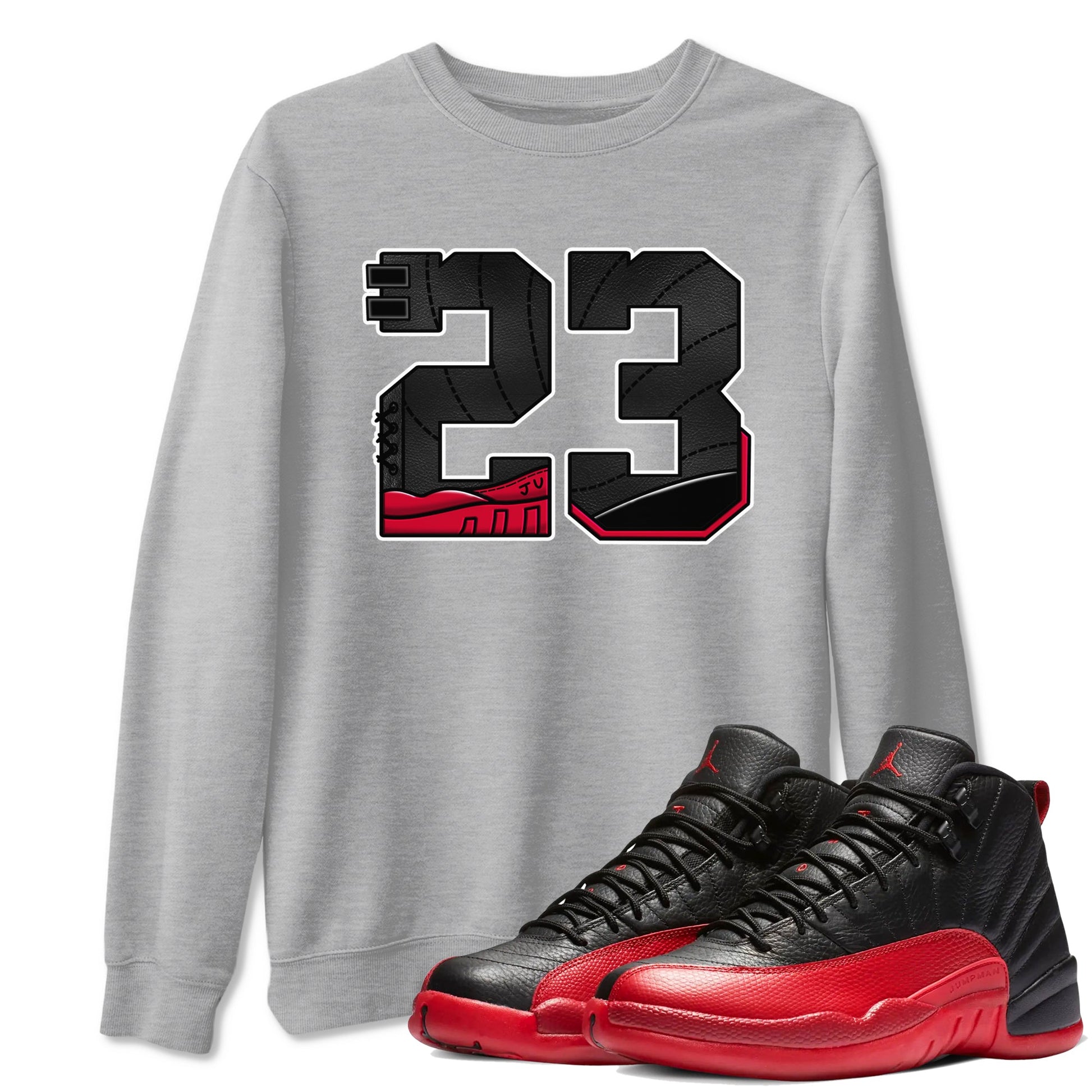 12s Flu Game shirts to match jordans 23 best t shirts to wear with jordans Air Jordan 12 Retro Flu Black and Varsity Red match shoes to clothes SNRT Sneaker Tees unisex cotton Heather Grey 1 shirts
