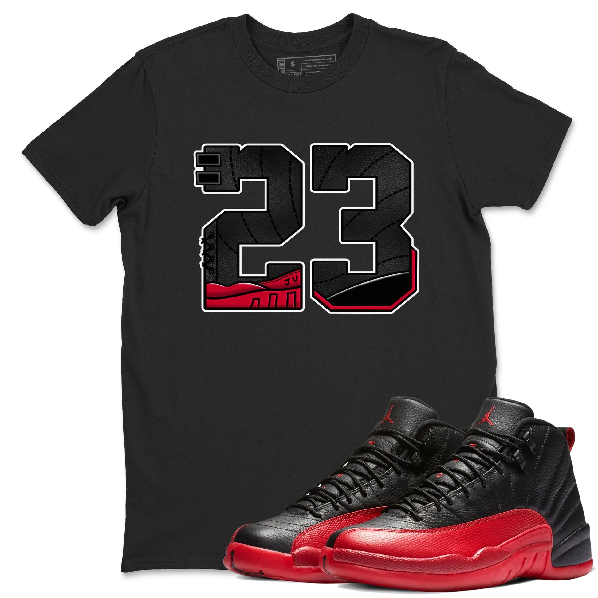 12s Flu Game shirts to match jordans 23 best t shirts to wear with jordans Air Jordan 12 Retro Flu Black and Varsity Red match shoes to clothes SNRT Sneaker Tees unisex cotton Black 1 shirts