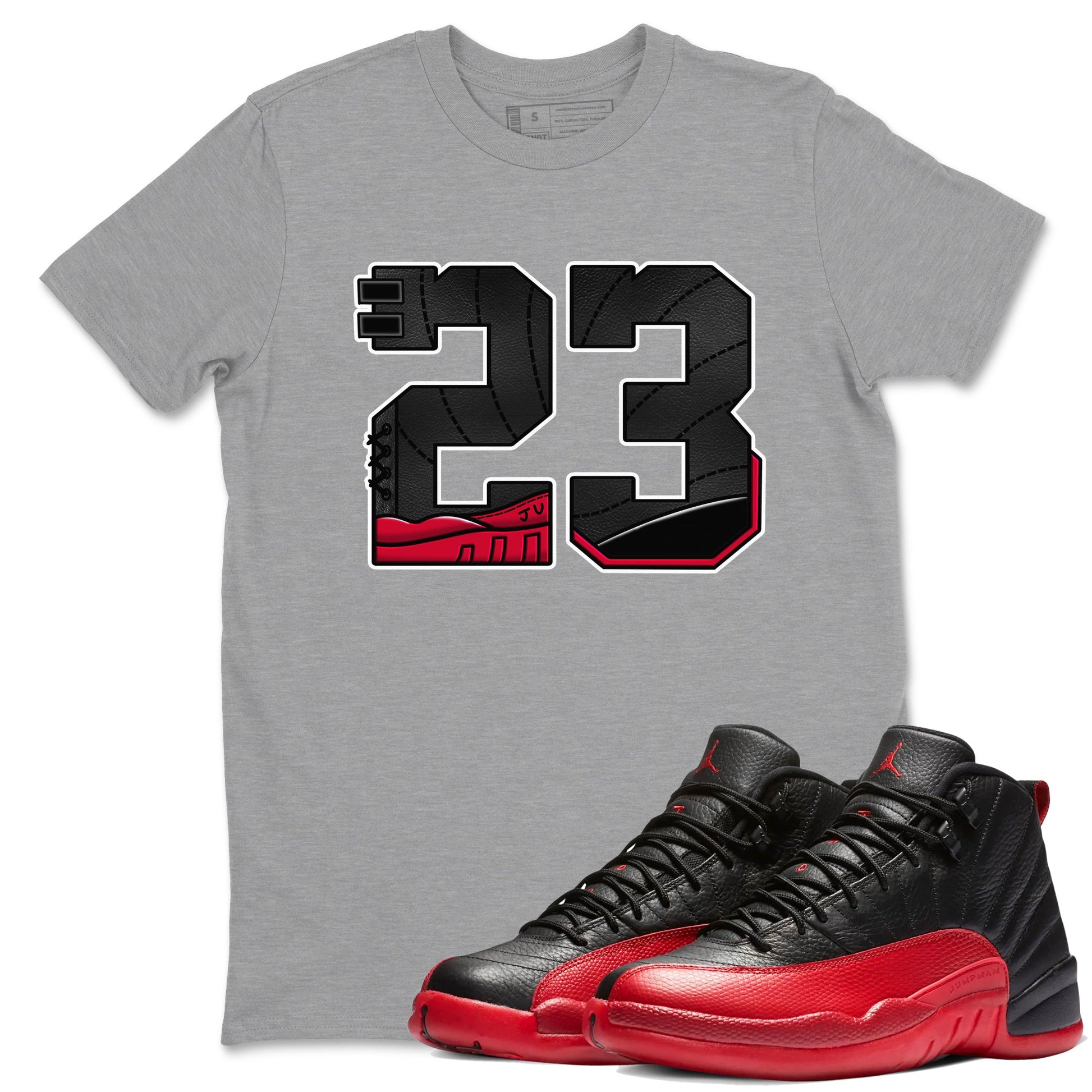 12s Flu Game shirts to match jordans 23 best t shirts to wear with jordans Air Jordan 12 Retro Flu Black and Varsity Red match shoes to clothes SNRT Sneaker Tees unisex cotton Heather Grey 1 shirts