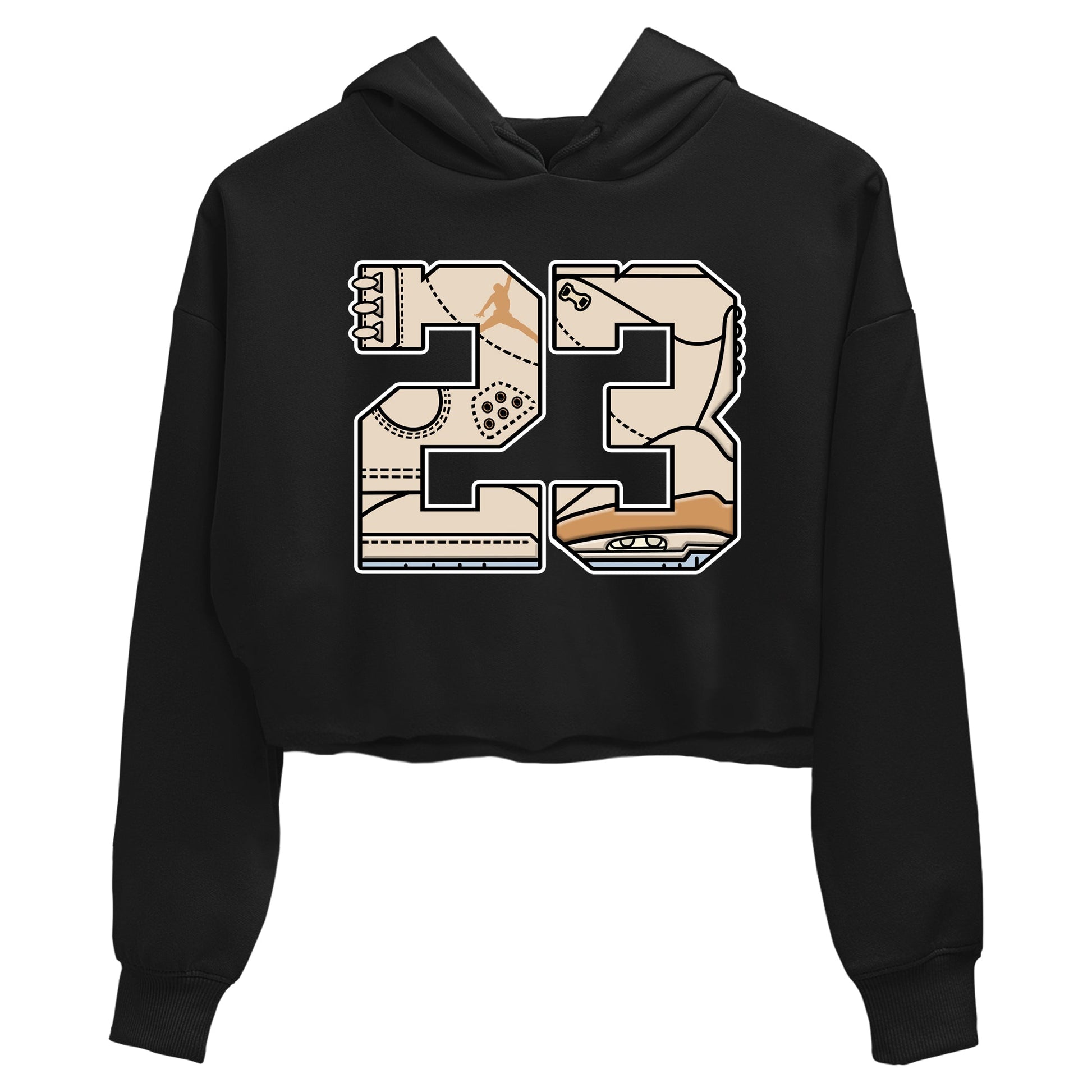 Sneaker match tees – Sneaker Tees To Match Air Jordan 3 Champagne and Oysters Shoes – 23 Crop T-Shirt Black 2