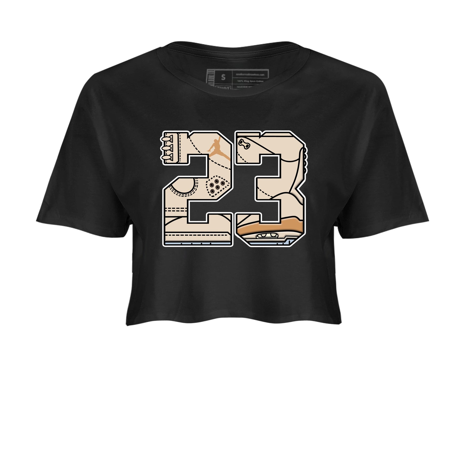 Sneaker match tees – Sneaker Tees To Match Air Jordan 3 Champagne and Oysters Shoes – 23 Crop T-Shirt Black 2