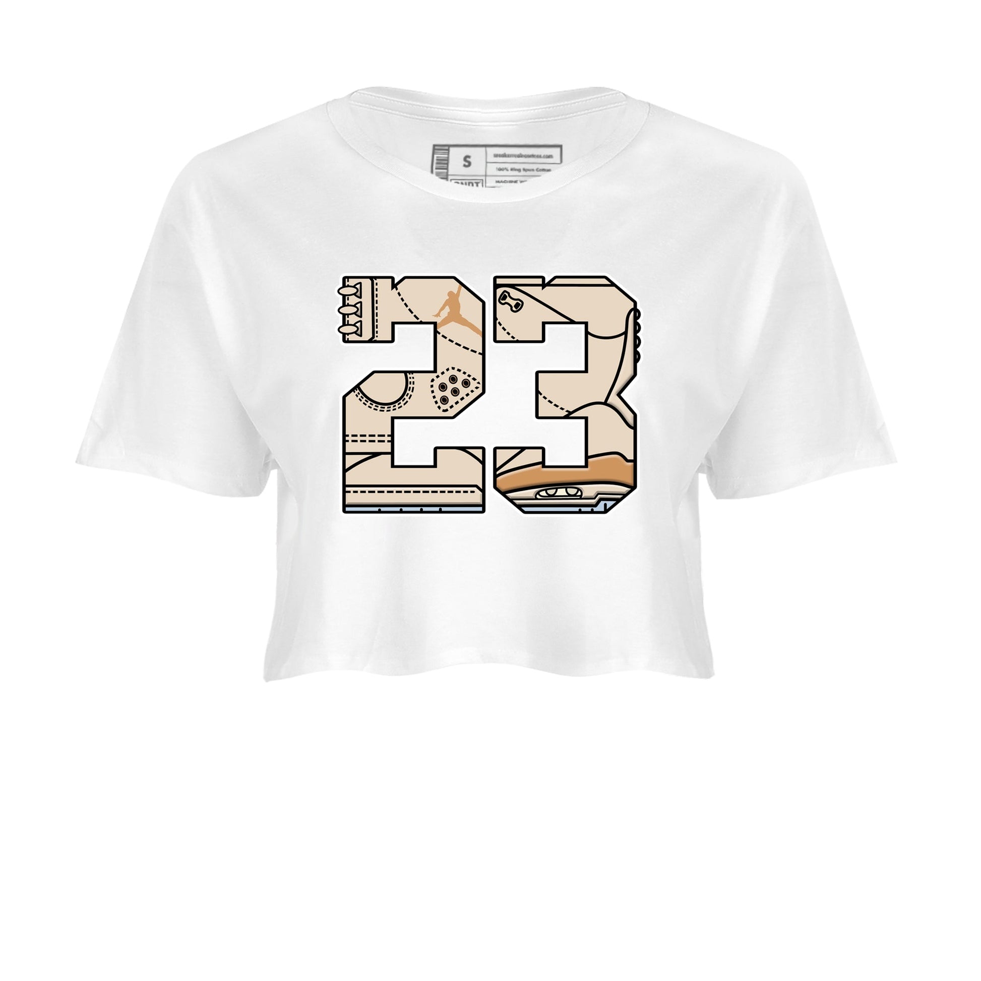 Sneaker match tees – Sneaker Tees To Match Air Jordan 3 Champagne and Oysters Shoes – 23 Crop T-Shirt White 2