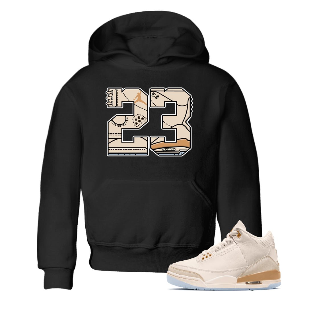 Sneaker match tees – Sneaker Tees To Match Air Jordan 3 Champagne and Oysters Shoes – 23 Kids T-Shirt Black 1