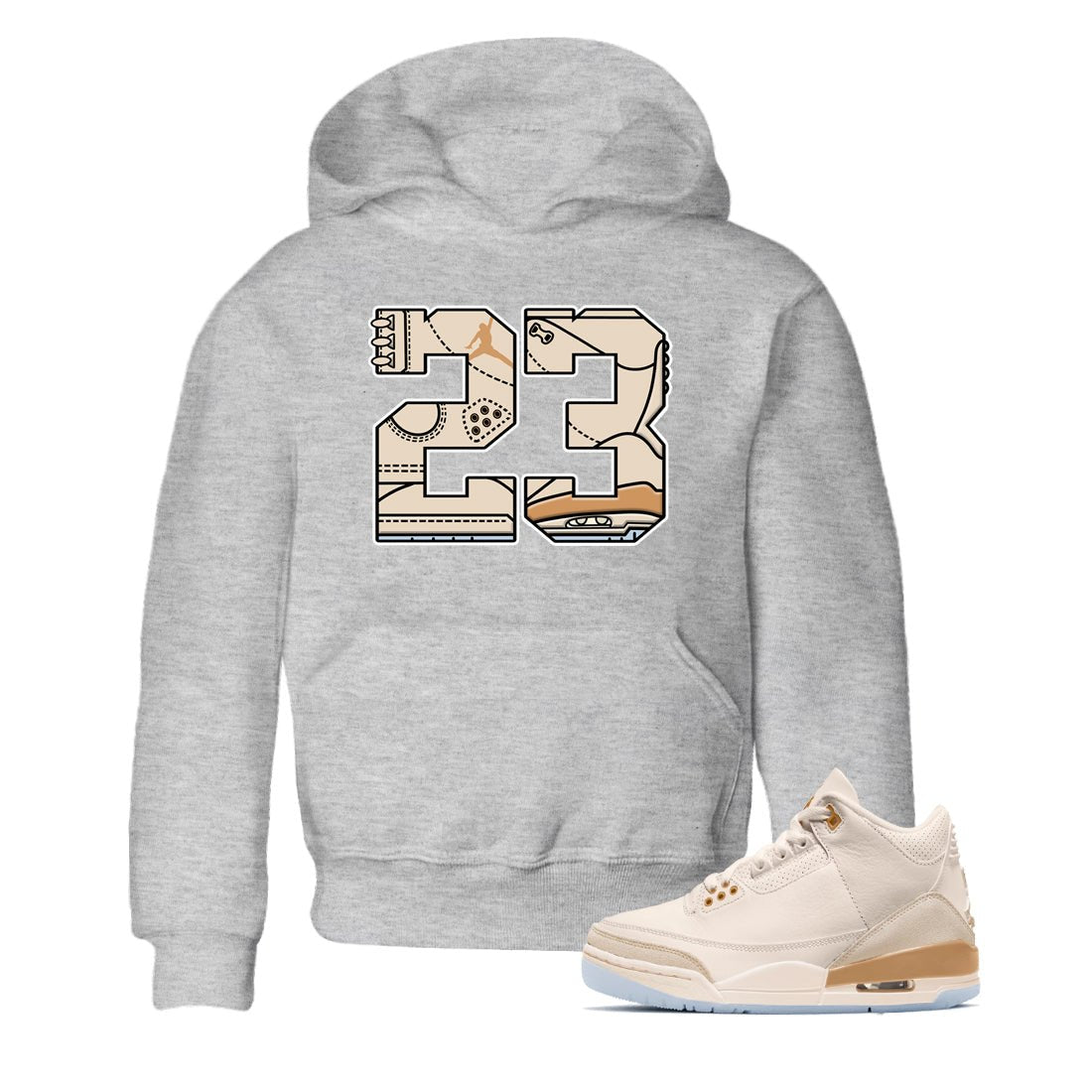 Sneaker match tees – Sneaker Tees To Match Air Jordan 3 Champagne and Oysters Shoes – 23 Kids T-Shirt Heather Grey 1