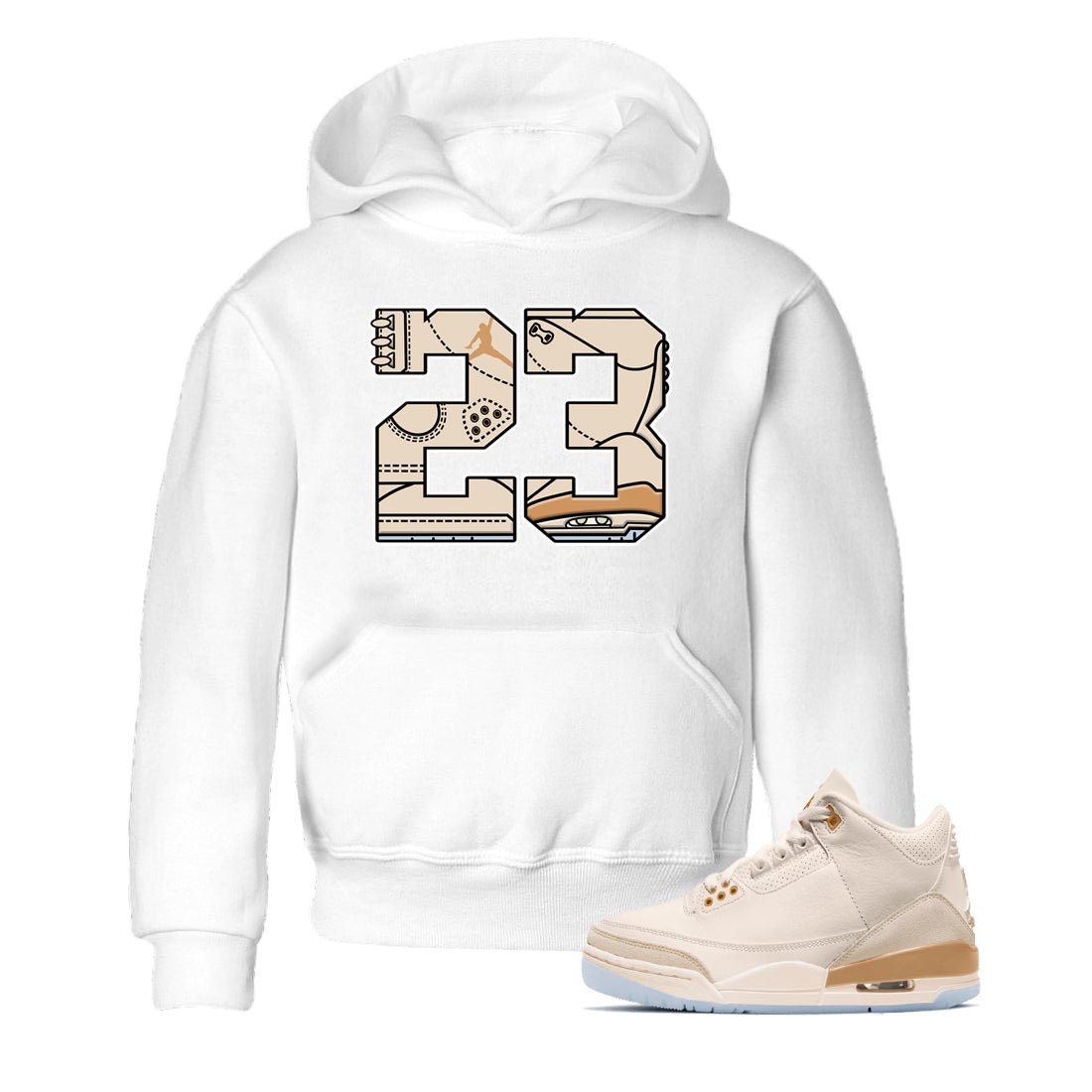 Sneaker match tees – Sneaker Tees To Match Air Jordan 3 Champagne and Oysters Shoes – 23 Kids T-Shirt White 1