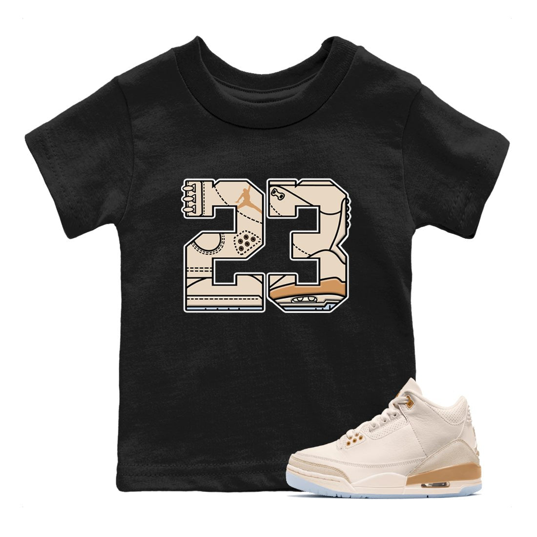Sneaker match tees – Sneaker Tees To Match Air Jordan 3 Champagne and Oysters Shoes – 23 Kids T-Shirt Black 1