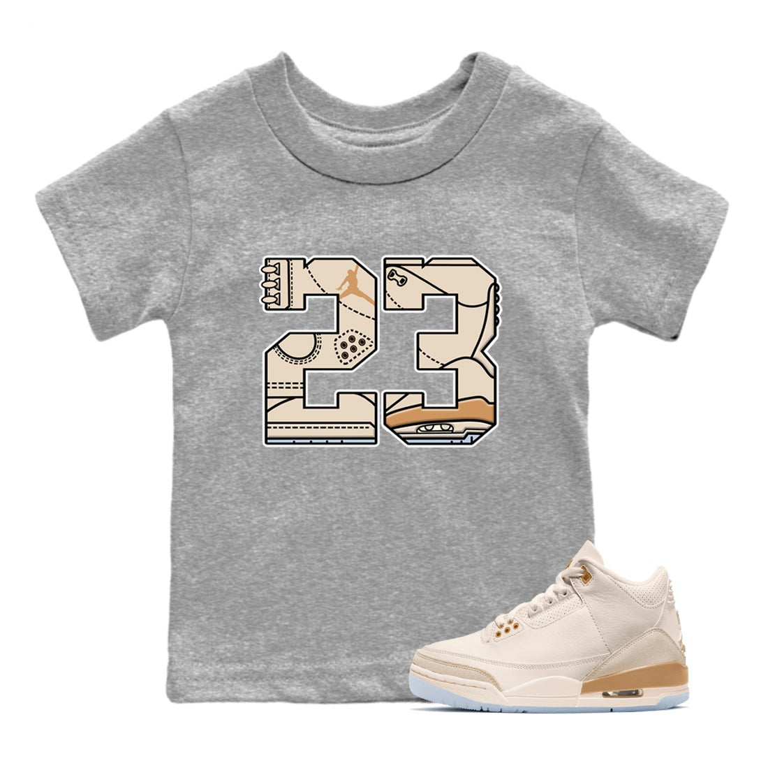 Sneaker match tees – Sneaker Tees To Match Air Jordan 3 Champagne and Oysters Shoes – 23 Kids T-Shirt Heather Grey 1