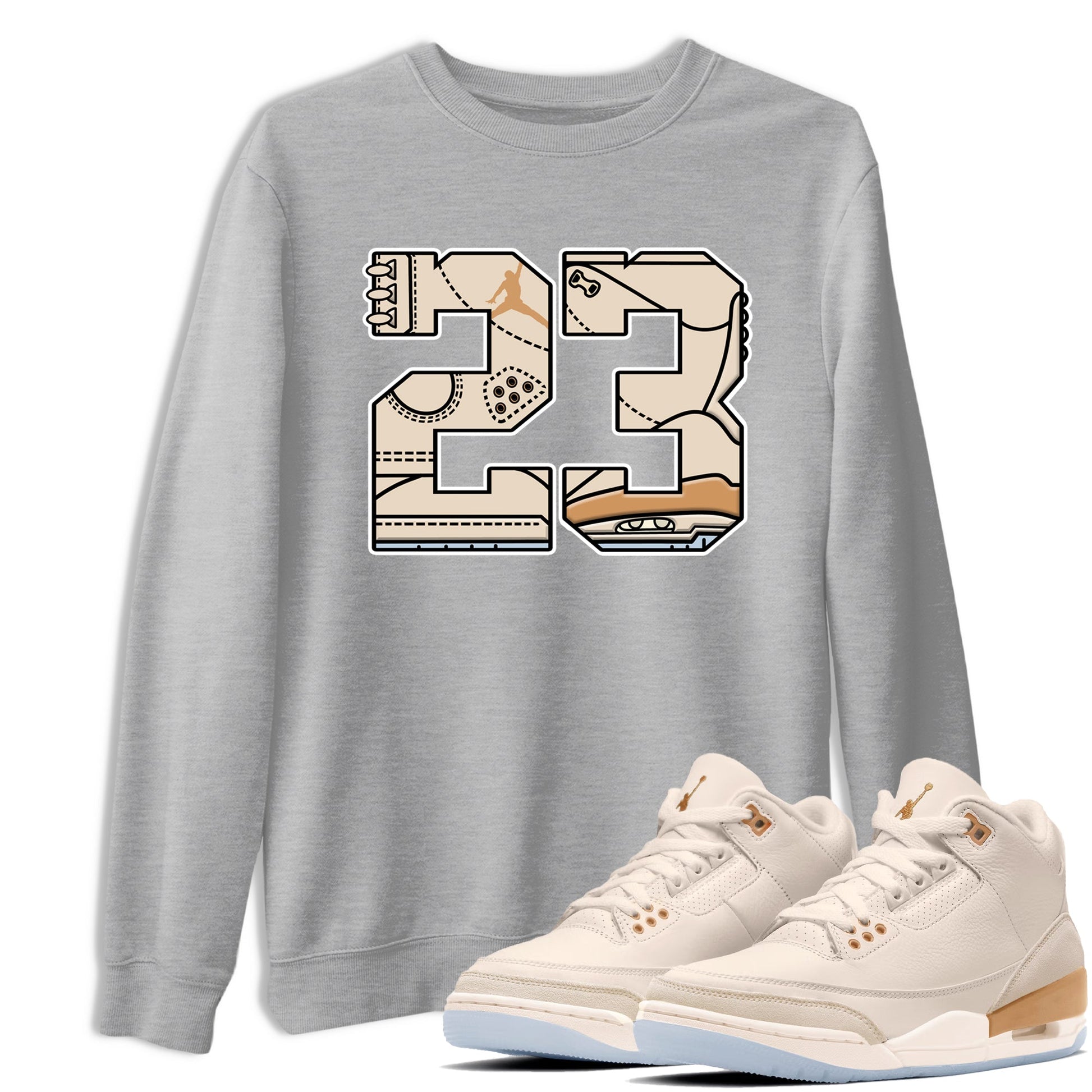 Sneaker match tees – Sneaker Tees To Match Air Jordan 3 Champagne and Oysters Shoes – 23 Tee Heather Grey 1