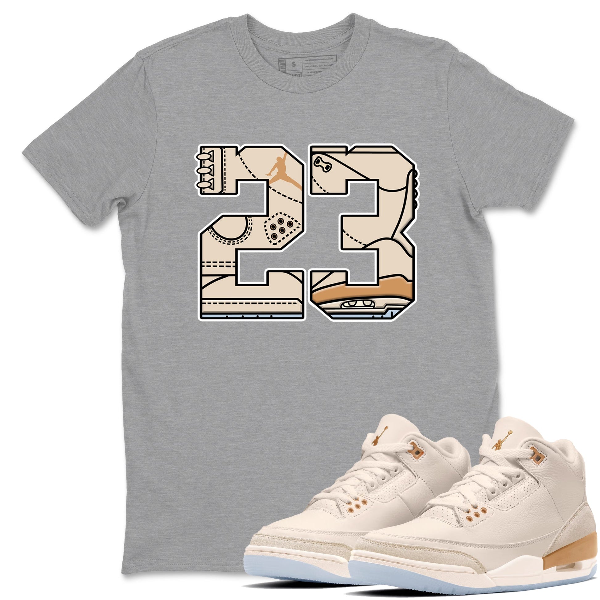 Sneaker match tees – Sneaker Tees To Match Air Jordan 3 Champagne and Oysters Shoes – 23 Tee Heather Grey 1