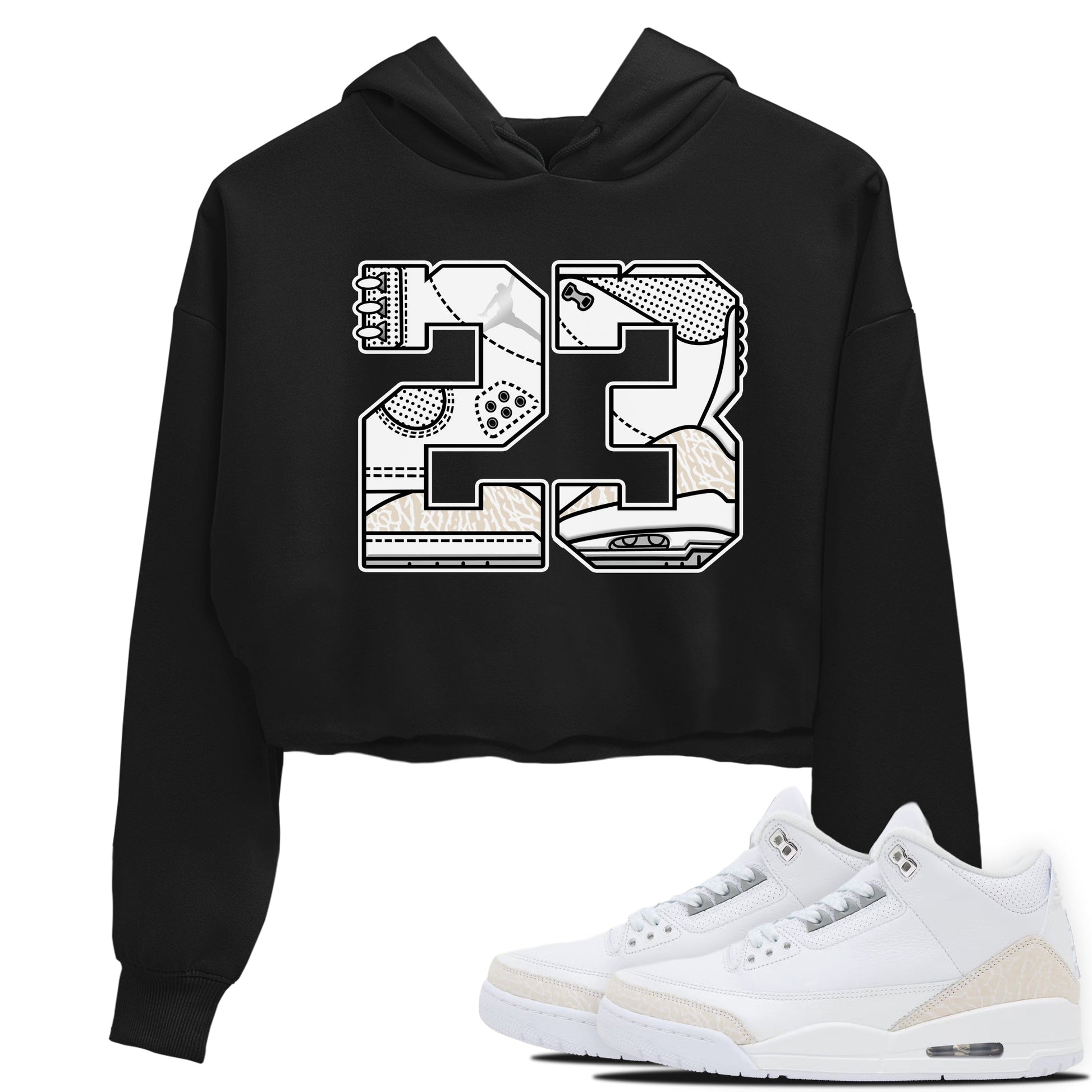 23 womens crop tee made to vibe with the Air Jordan 3 Pure Money sneakers — the perfect match in Black 1.