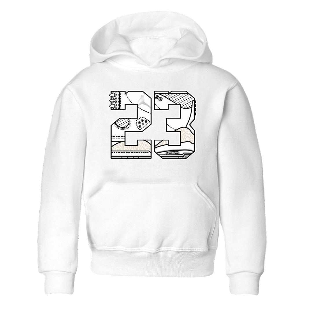 23 baby and kids t-shirt crafted for little sneakerheads to shine with the Air Jordan 3 Pure Money sneakers, displayed in White 2.