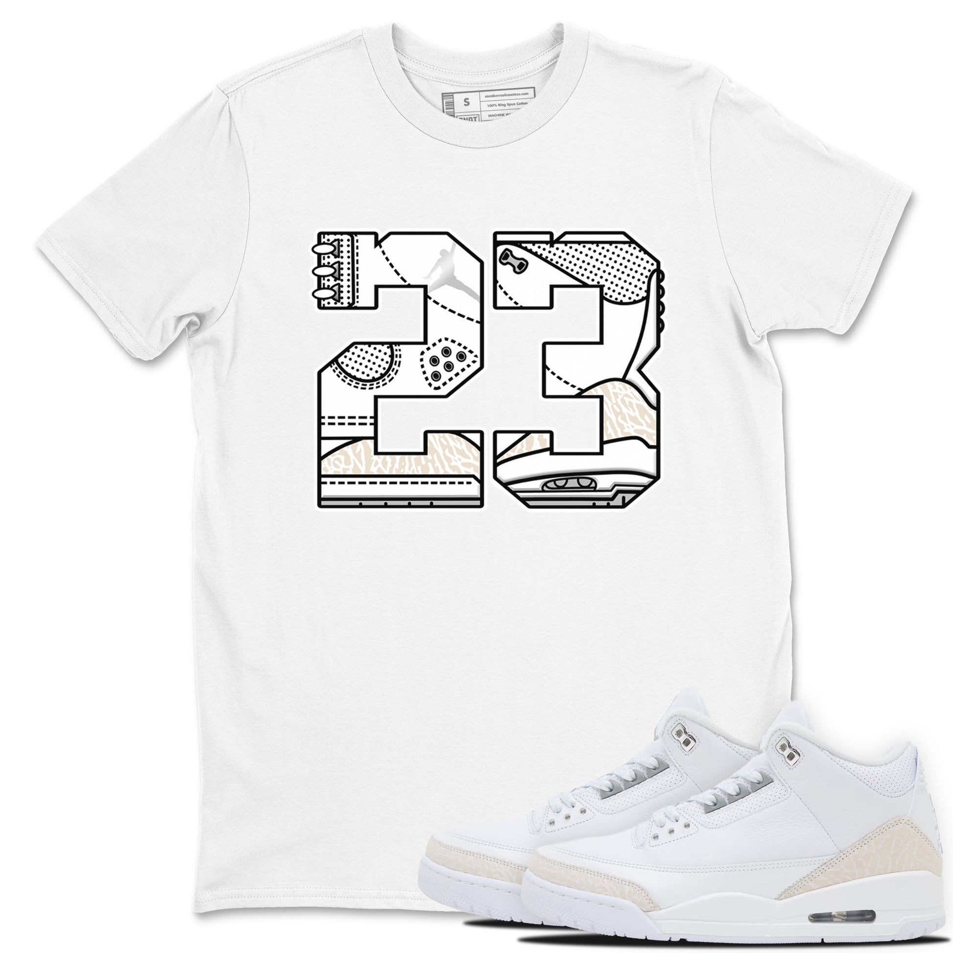 23 sneaker match t-shirt styled to complete your fit with the Air Jordan 3 Pure Money sneakers, shown in White 1.