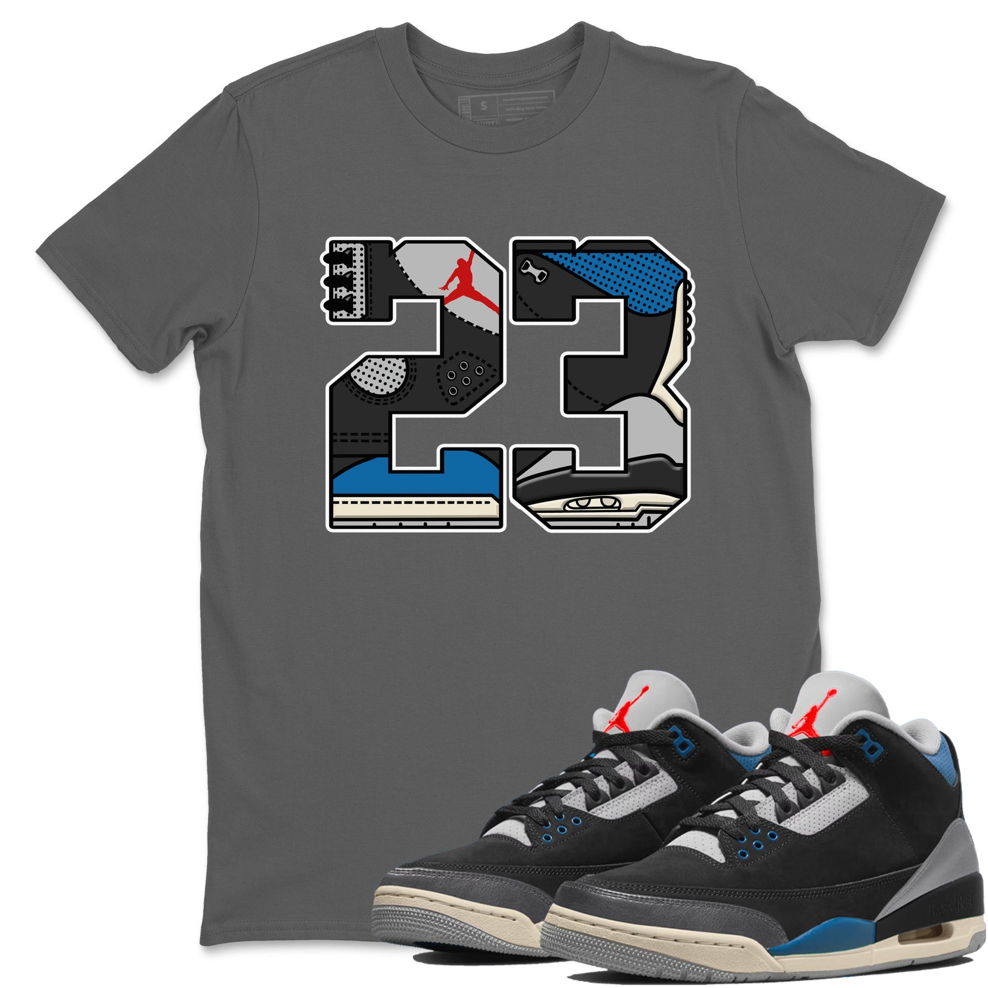 23 sneaker match t-shirt styled to complete your fit with the Air Jordan 3 Rare Air sneakers, shown in Cool Grey 1.