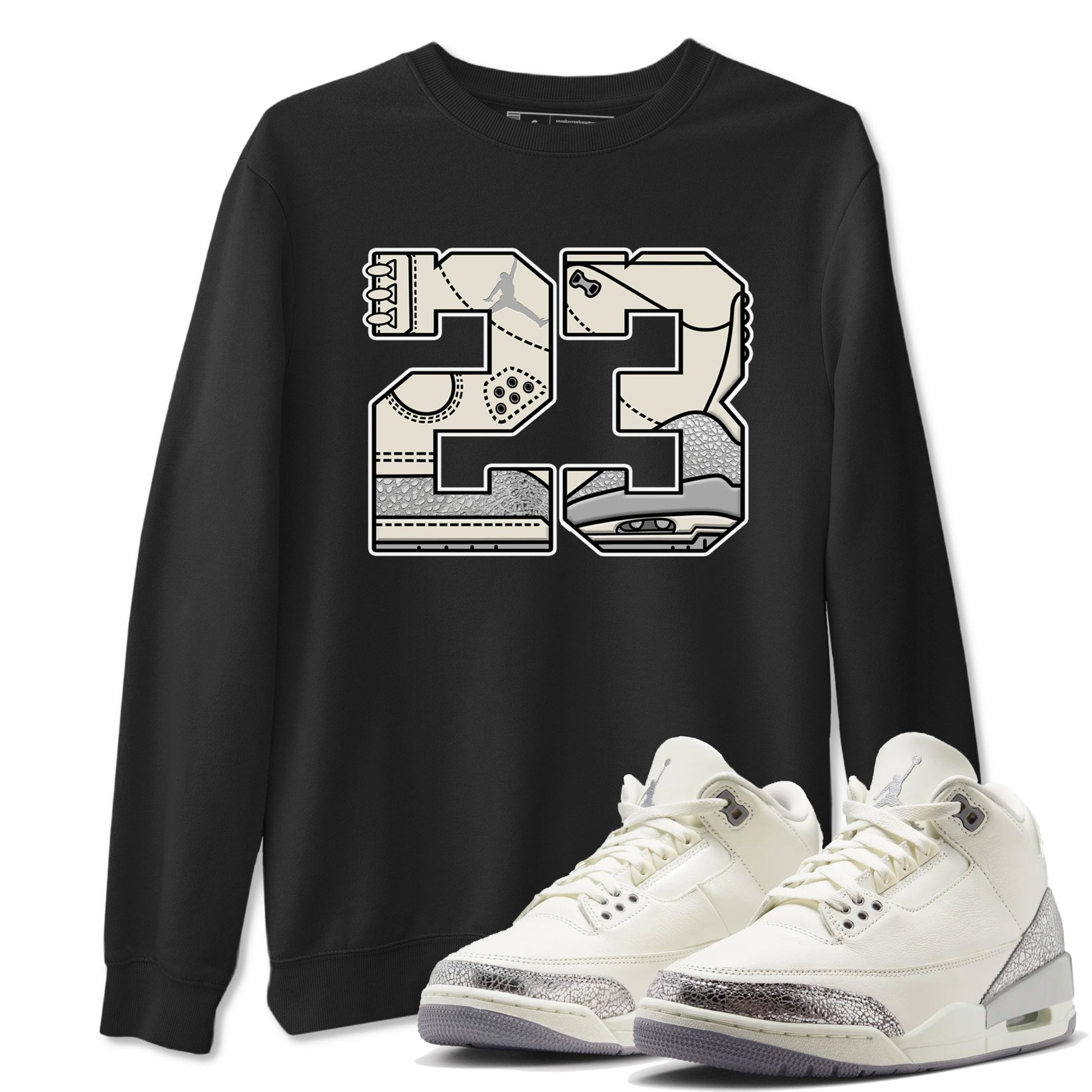 3s Sail and Cement Grey shirts to match jordans 23 sneaker match tees Air Jordan 3 Retro Sail and Cement Grey match shoes to clothes SNRT Sneaker Tees unisex cotton Black 1 shirts
