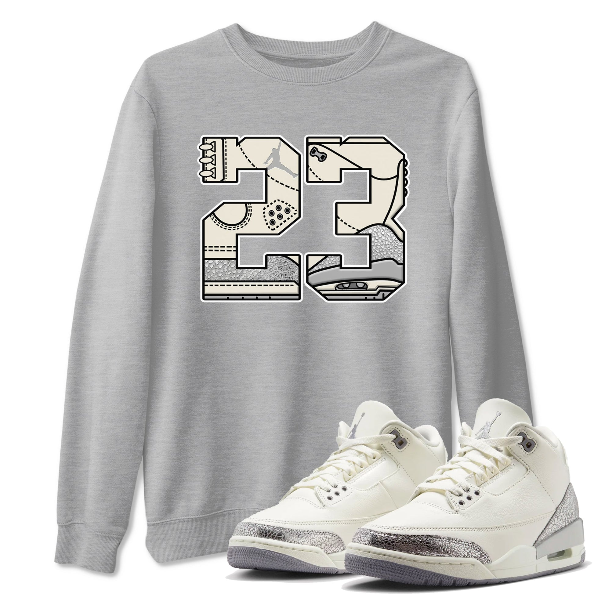 3s Sail and Cement Grey shirts to match jordans 23 sneaker match tees Air Jordan 3 Retro Sail and Cement Grey match shoes to clothes SNRT Sneaker Tees unisex cotton Heather Grey 1 shirts