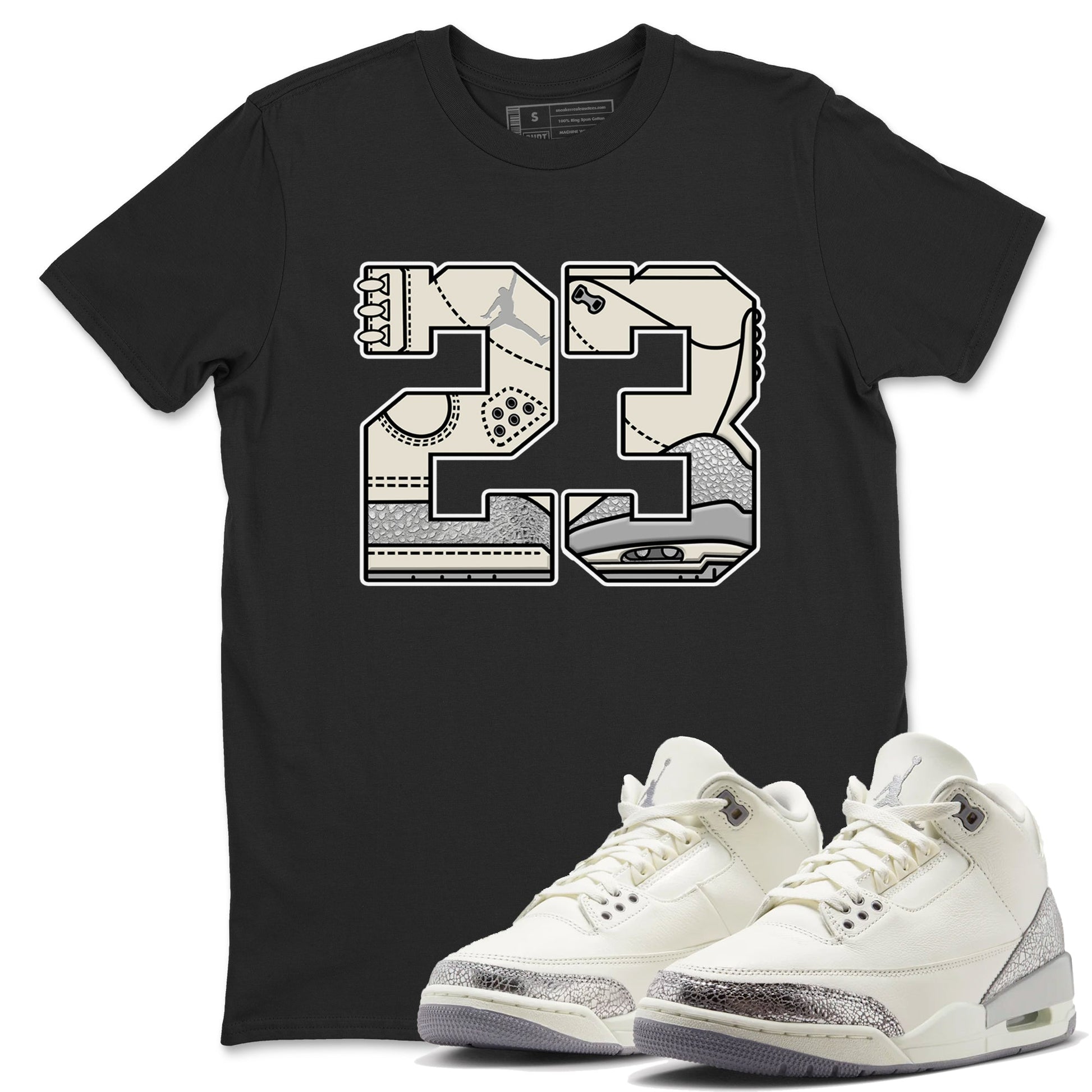 3s Sail and Cement Grey shirts to match jordans 23 sneaker match tees Air Jordan 3 Retro Sail and Cement Grey match shoes to clothes SNRT Sneaker Tees unisex cotton Black 1 shirts