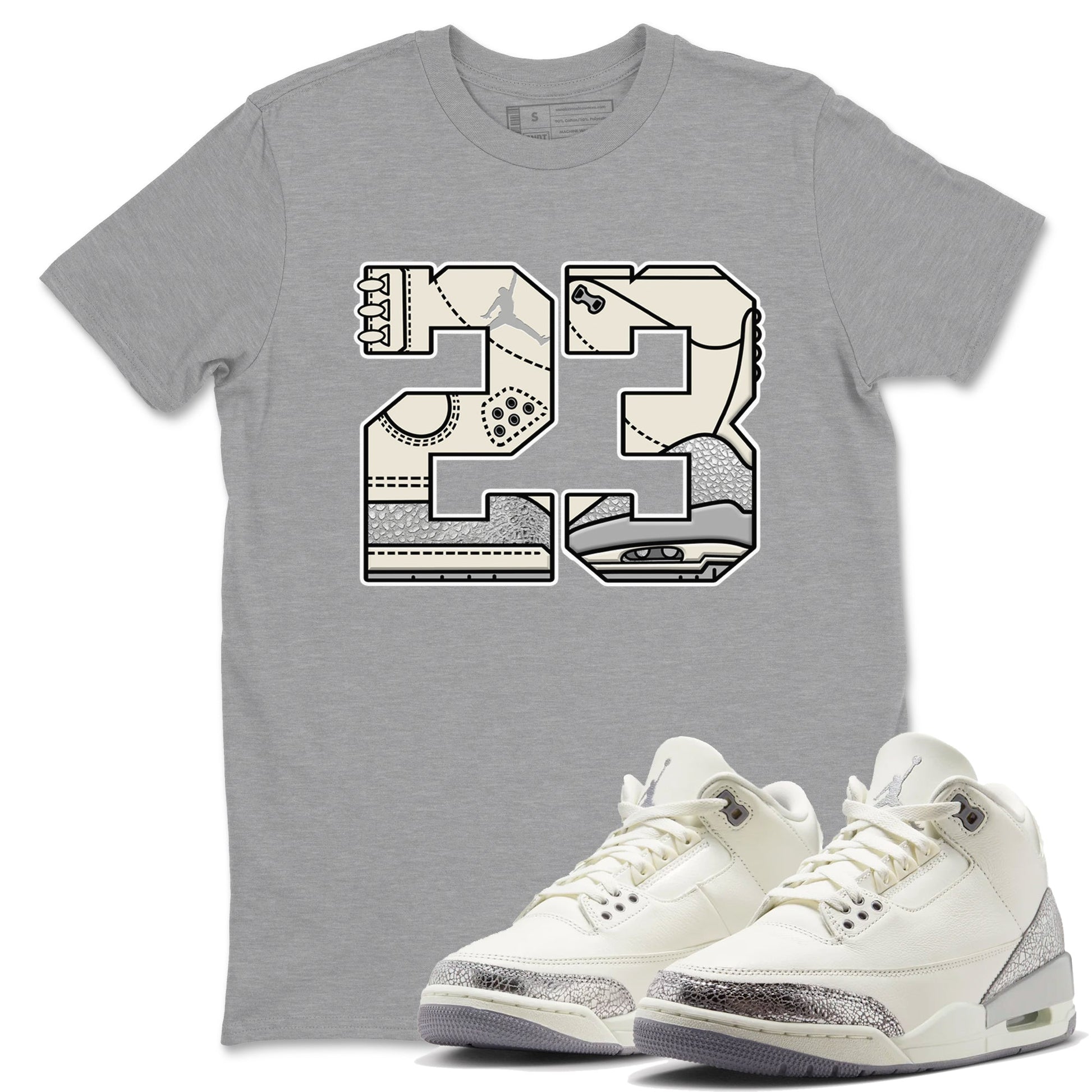 3s Sail and Cement Grey shirts to match jordans 23 sneaker match tees Air Jordan 3 Retro Sail and Cement Grey match shoes to clothes SNRT Sneaker Tees unisex cotton Heather Grey 1 shirts