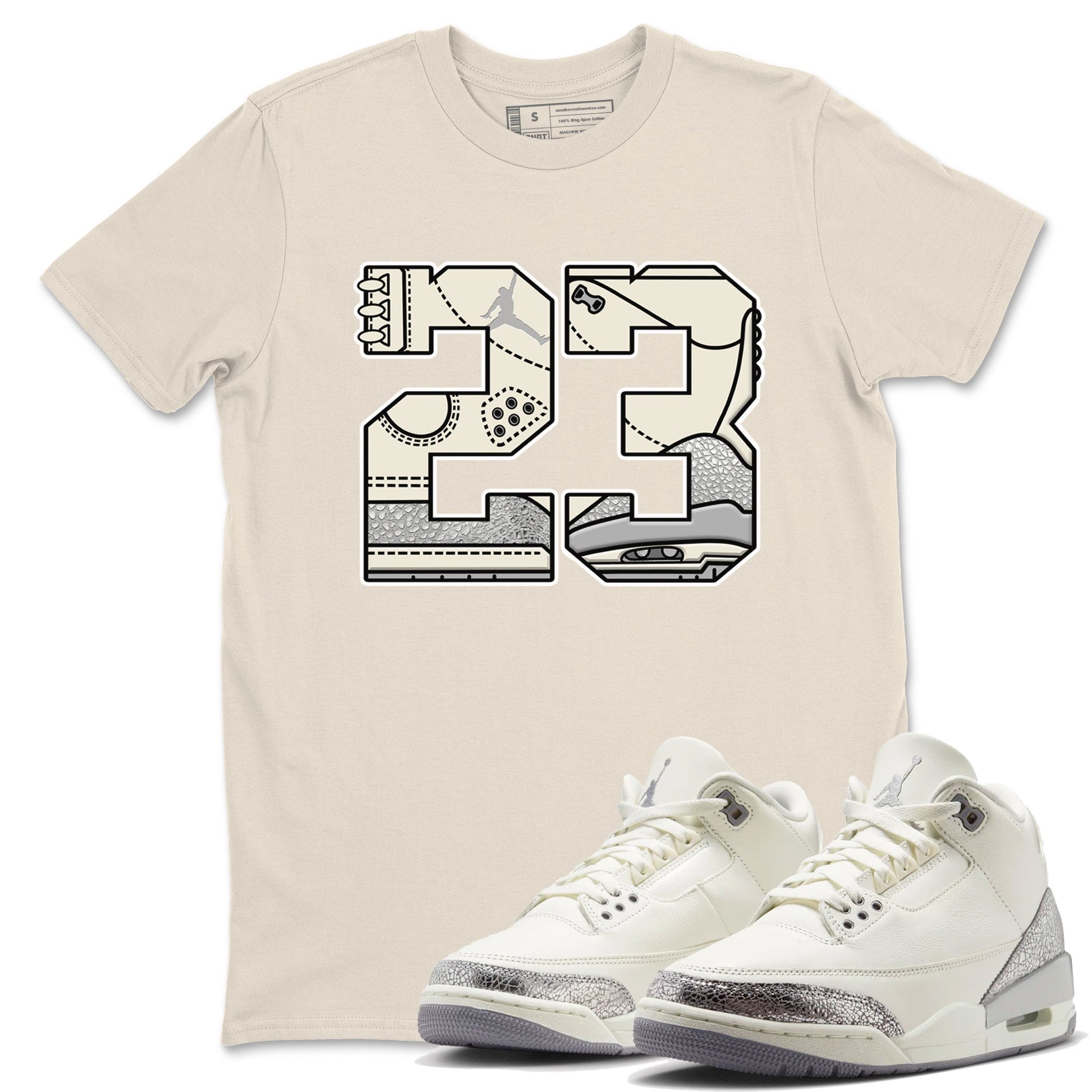 3s Sail and Cement Grey shirts to match jordans 23 sneaker match tees Air Jordan 3 Retro Sail and Cement Grey match shoes to clothes SNRT Sneaker Tees unisex cotton Natural 1 shirts