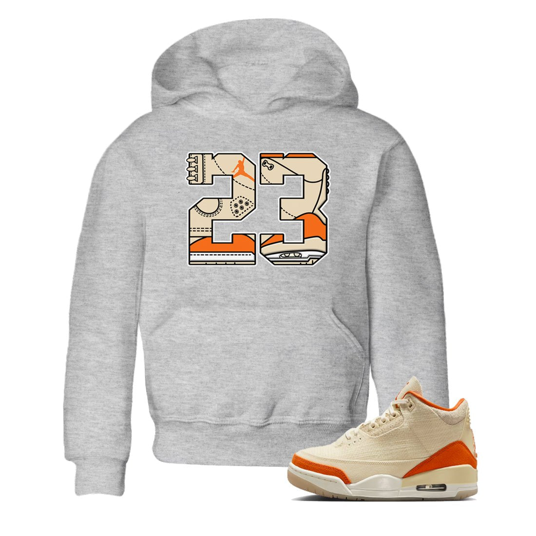 23 baby and kids t-shirt crafted for little sneakerheads to shine with the Air Jordan 3 Starfish sneakers, displayed in Heather Grey 1.