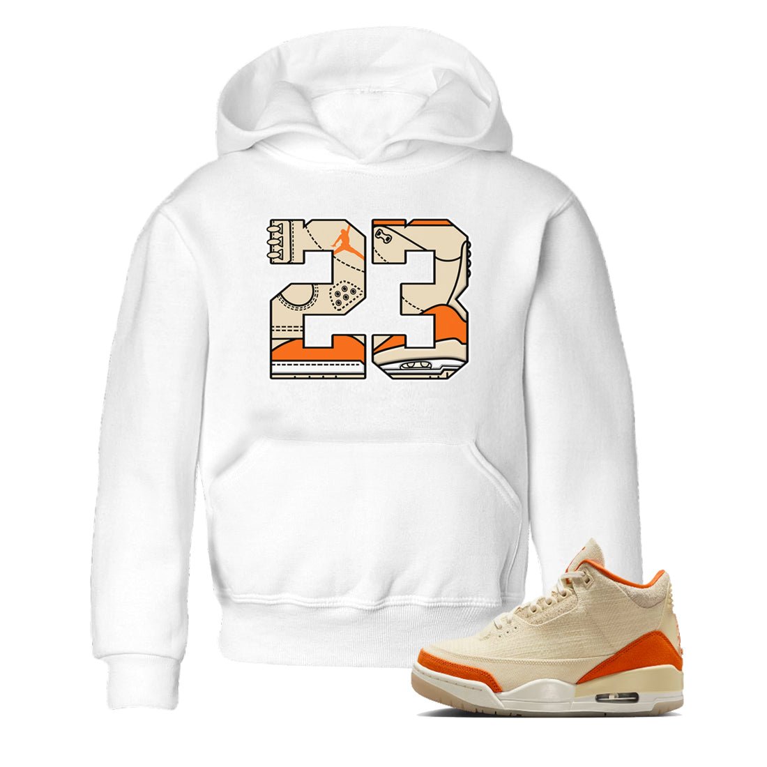23 baby and kids t-shirt crafted for little sneakerheads to shine with the Air Jordan 3 Starfish sneakers, displayed in White 1.