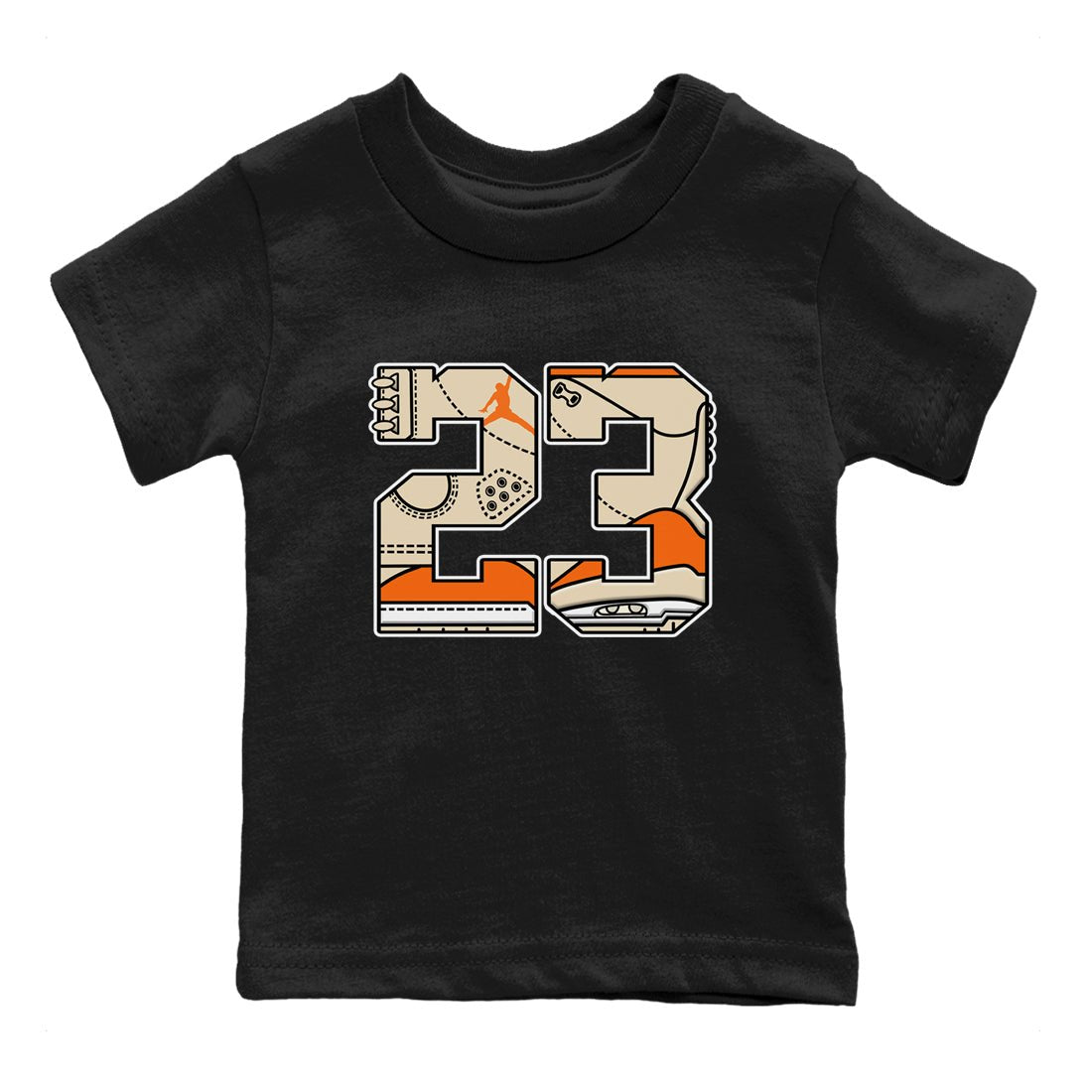23 baby and kids t-shirt crafted for little sneakerheads to shine with the Air Jordan 3 Starfish sneakers, displayed in Black 2.