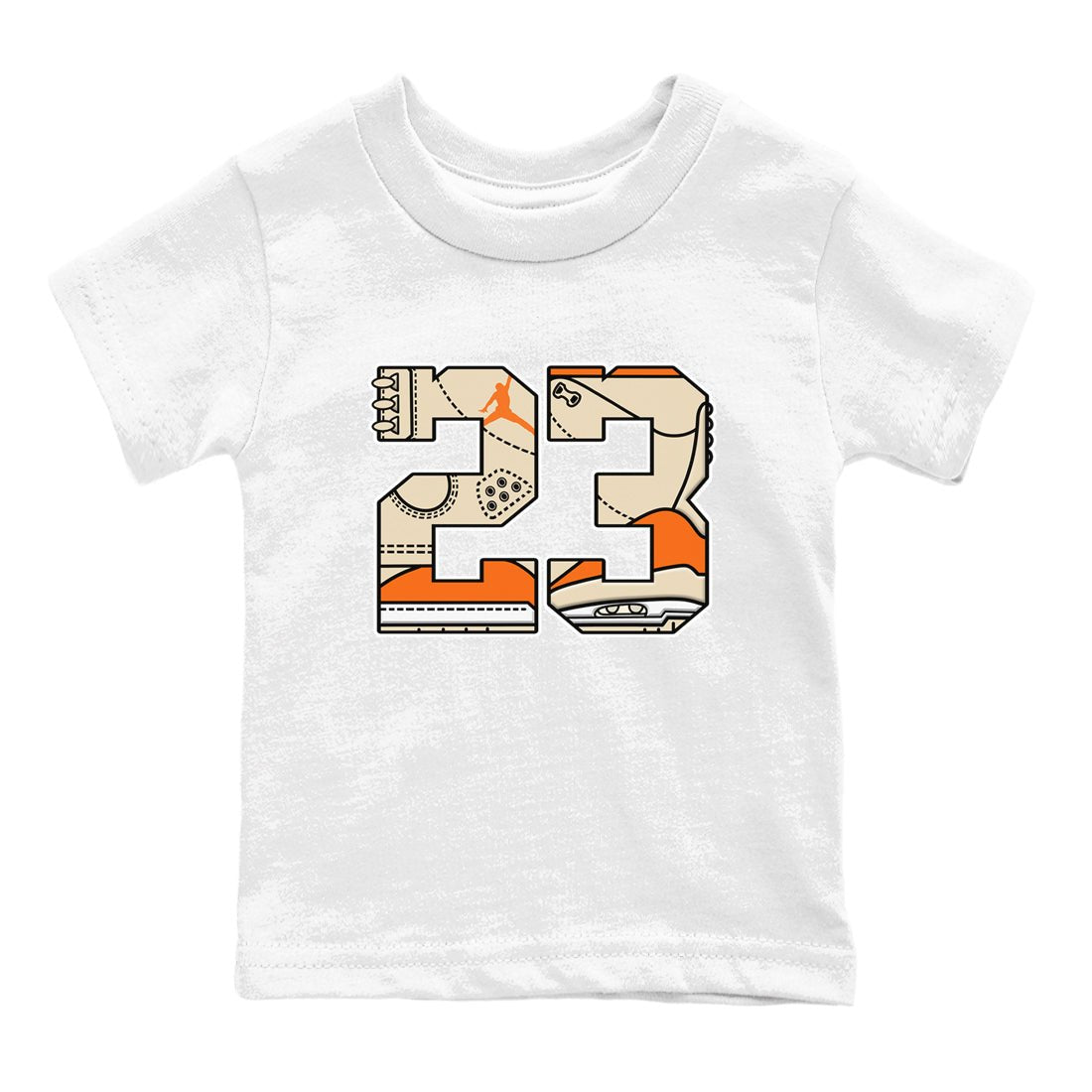 23 baby and kids t-shirt crafted for little sneakerheads to shine with the Air Jordan 3 Starfish sneakers, displayed in White 2.