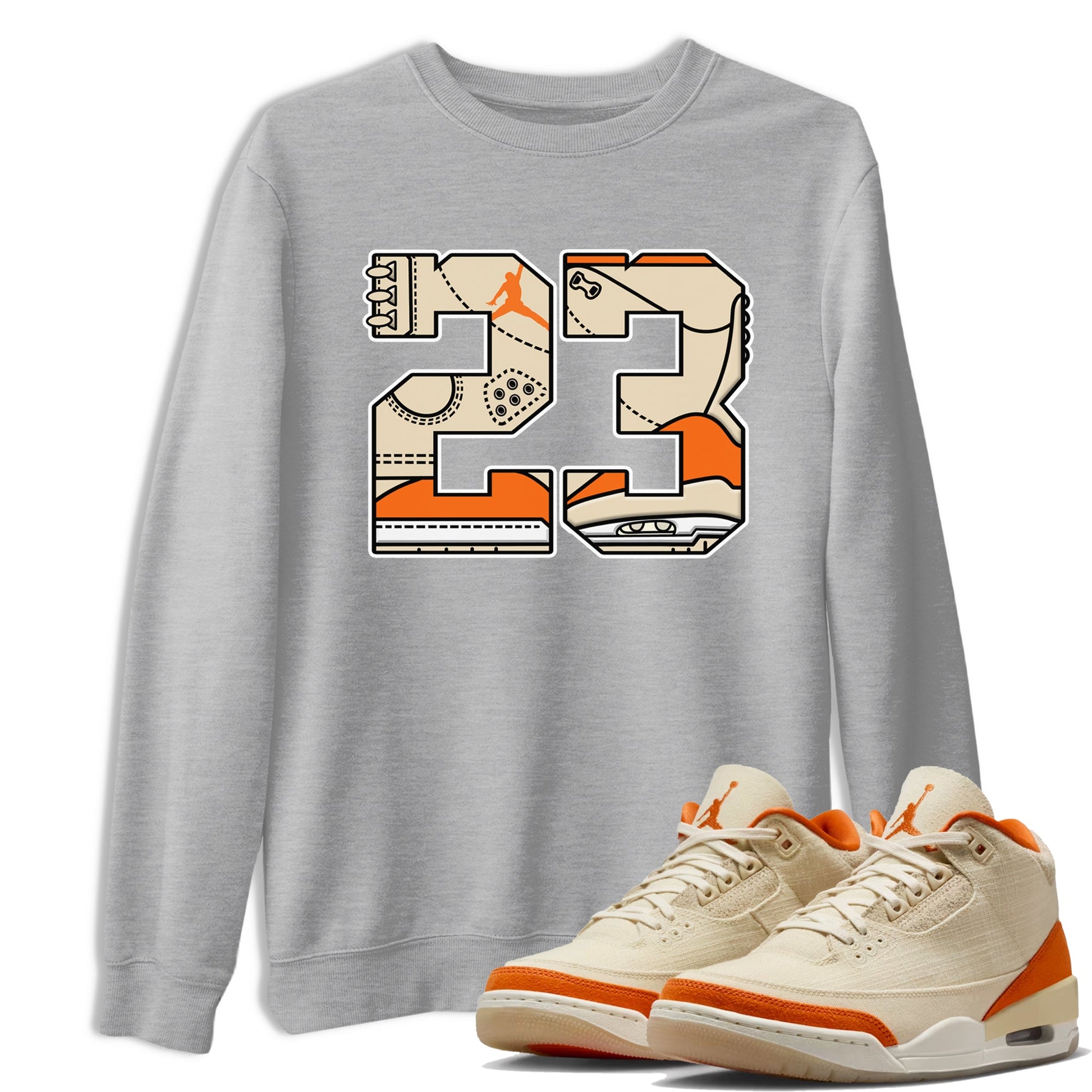 23 sneaker match t-shirt styled to complete your fit with the Air Jordan 3 Starfish sneakers, shown in Heather Grey 1.