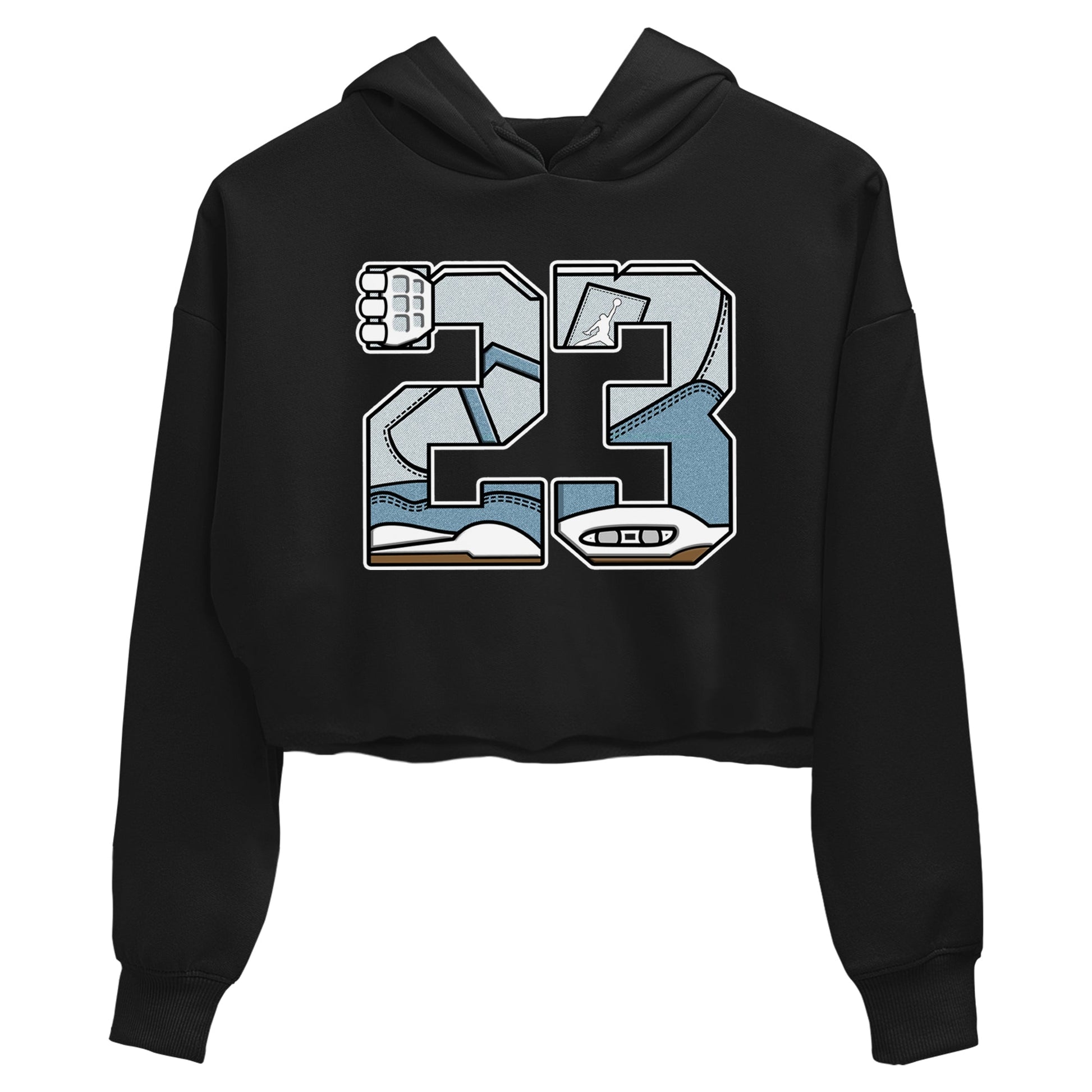 Sneaker match tees – Sneaker Tees To Match 4s Worn Blue Air Jordan 4 Denim Shoes – 23 Crop T-Shirt Black 2