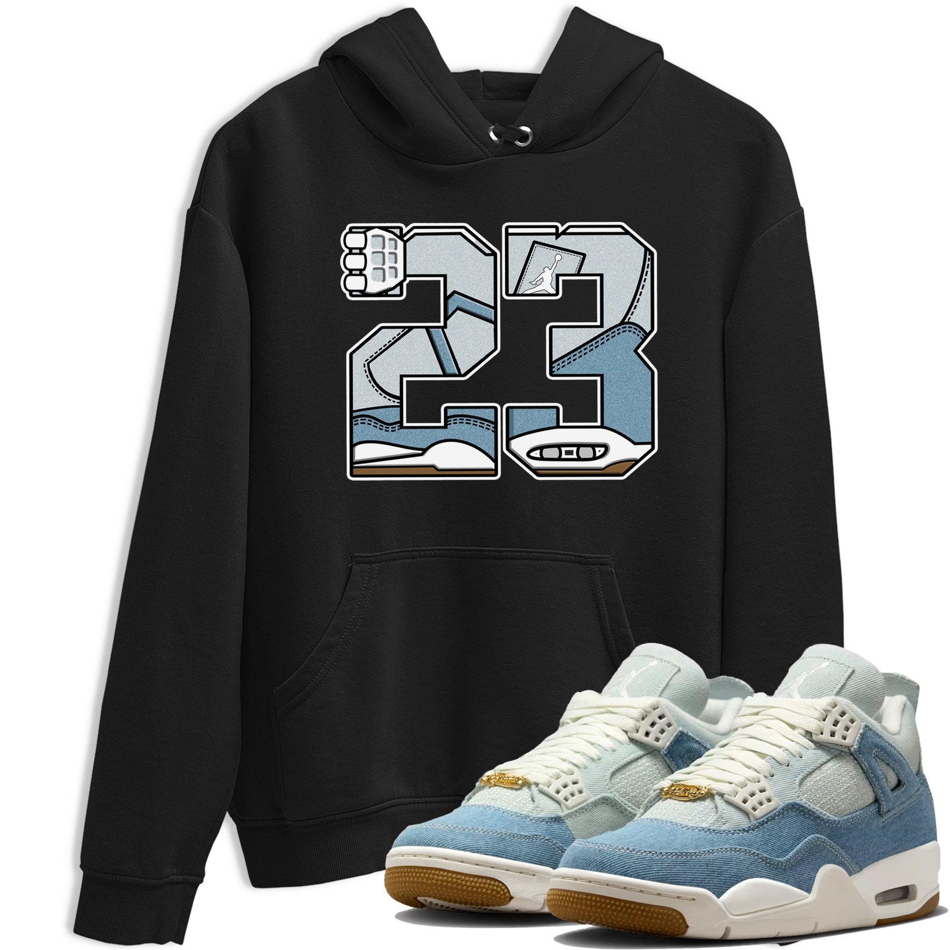 Sneaker match tees – Sneaker Tees To Match 4s Worn Blue Air Jordan 4 Denim Shoes – 23 Tee Black 1