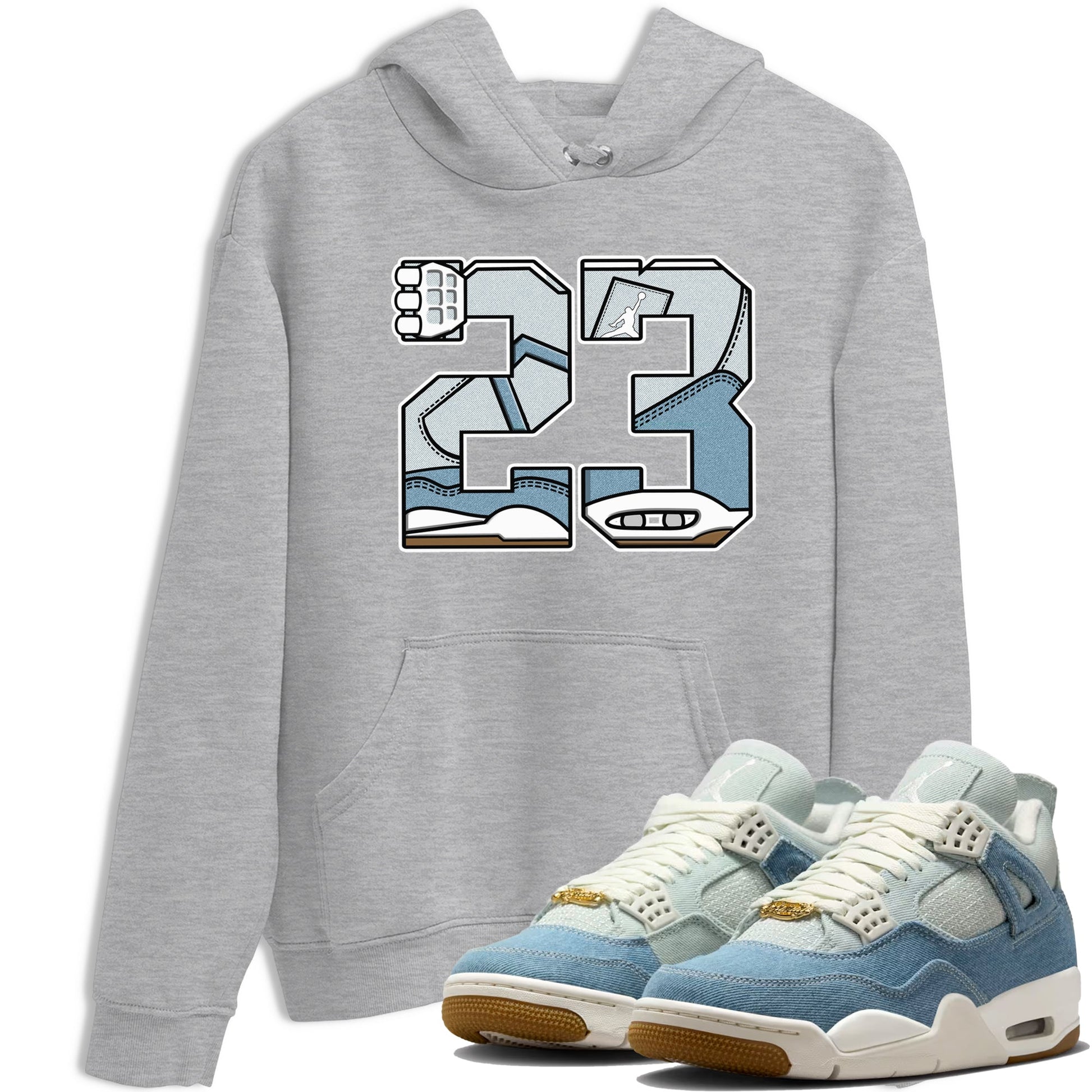 Sneaker match tees – Sneaker Tees To Match 4s Worn Blue Air Jordan 4 Denim Shoes – 23 Tee Heather Grey 1