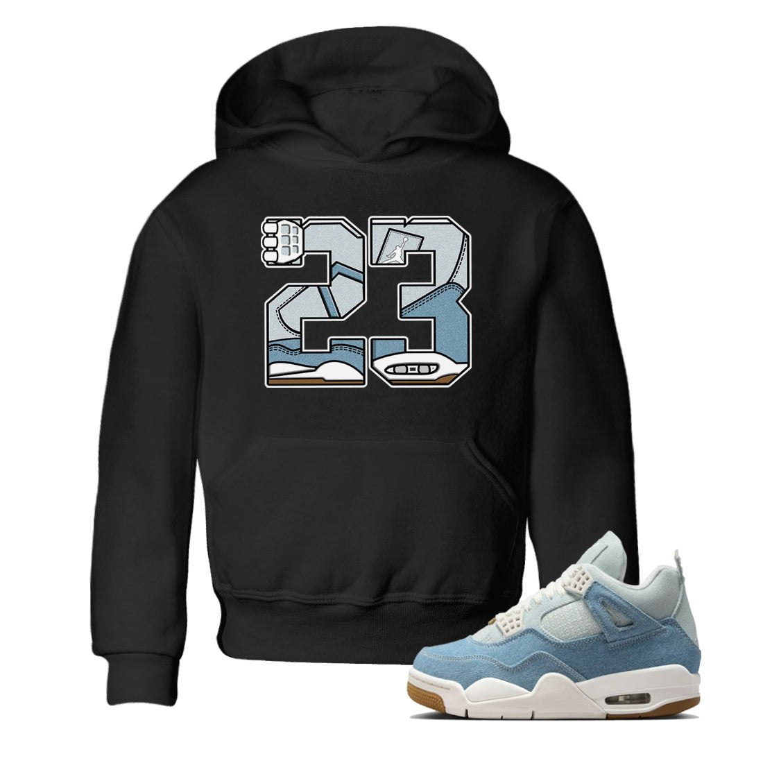 Sneaker match tees – Sneaker Tees To Match 4s Worn Blue Air Jordan 4 Denim Shoes – 23 Kids T-Shirt Black 1