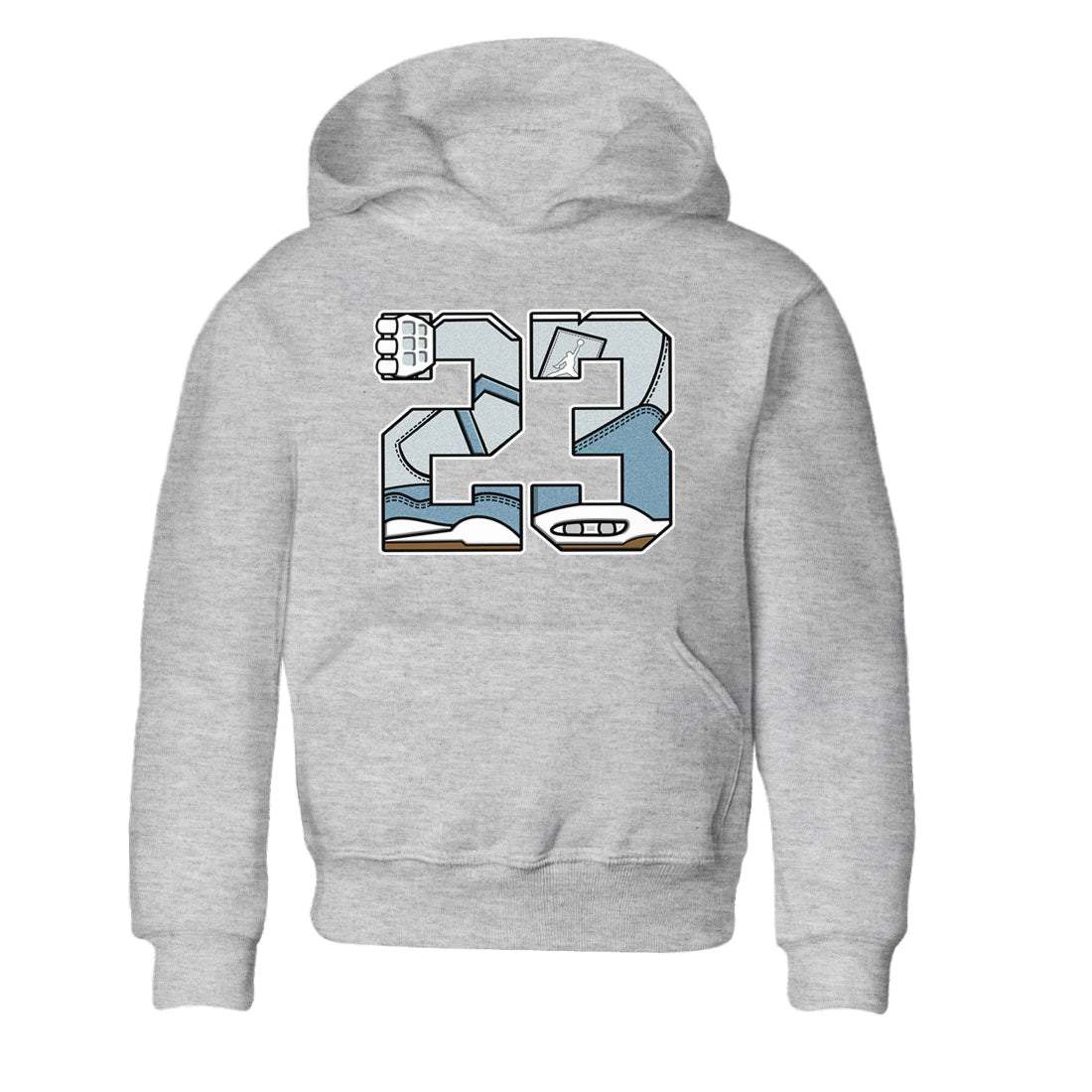 Sneaker match tees – Sneaker Tees To Match 4s Worn Blue Air Jordan 4 Denim Shoes – 23 Kids T-Shirt Heather Grey 2
