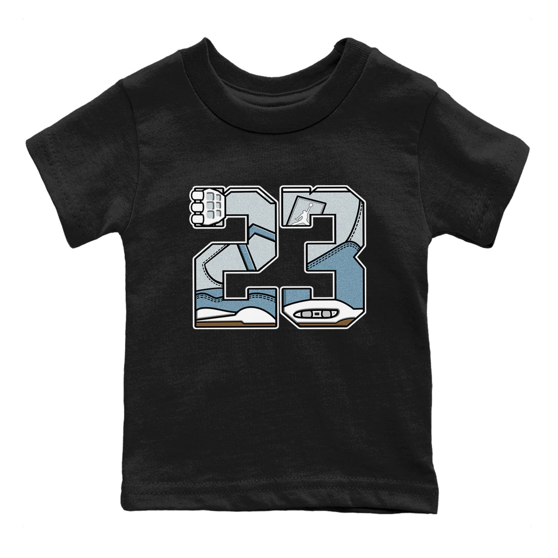 Sneaker match tees – Sneaker Tees To Match 4s Worn Blue Air Jordan 4 Denim Shoes – 23 Kids T-Shirt Black 2