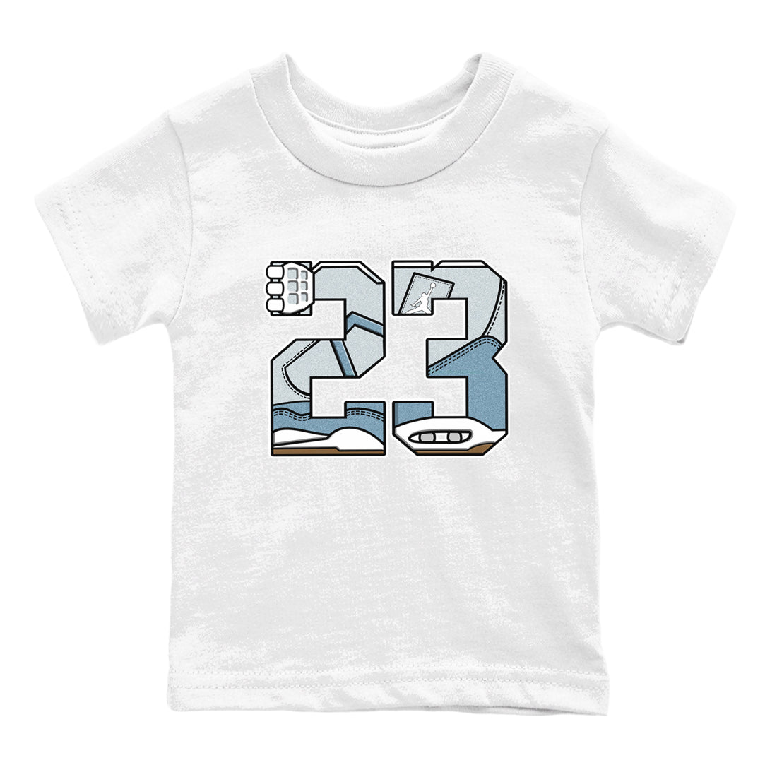 Sneaker match tees – Sneaker Tees To Match 4s Worn Blue Air Jordan 4 Denim Shoes – 23 Kids T-Shirt White 2