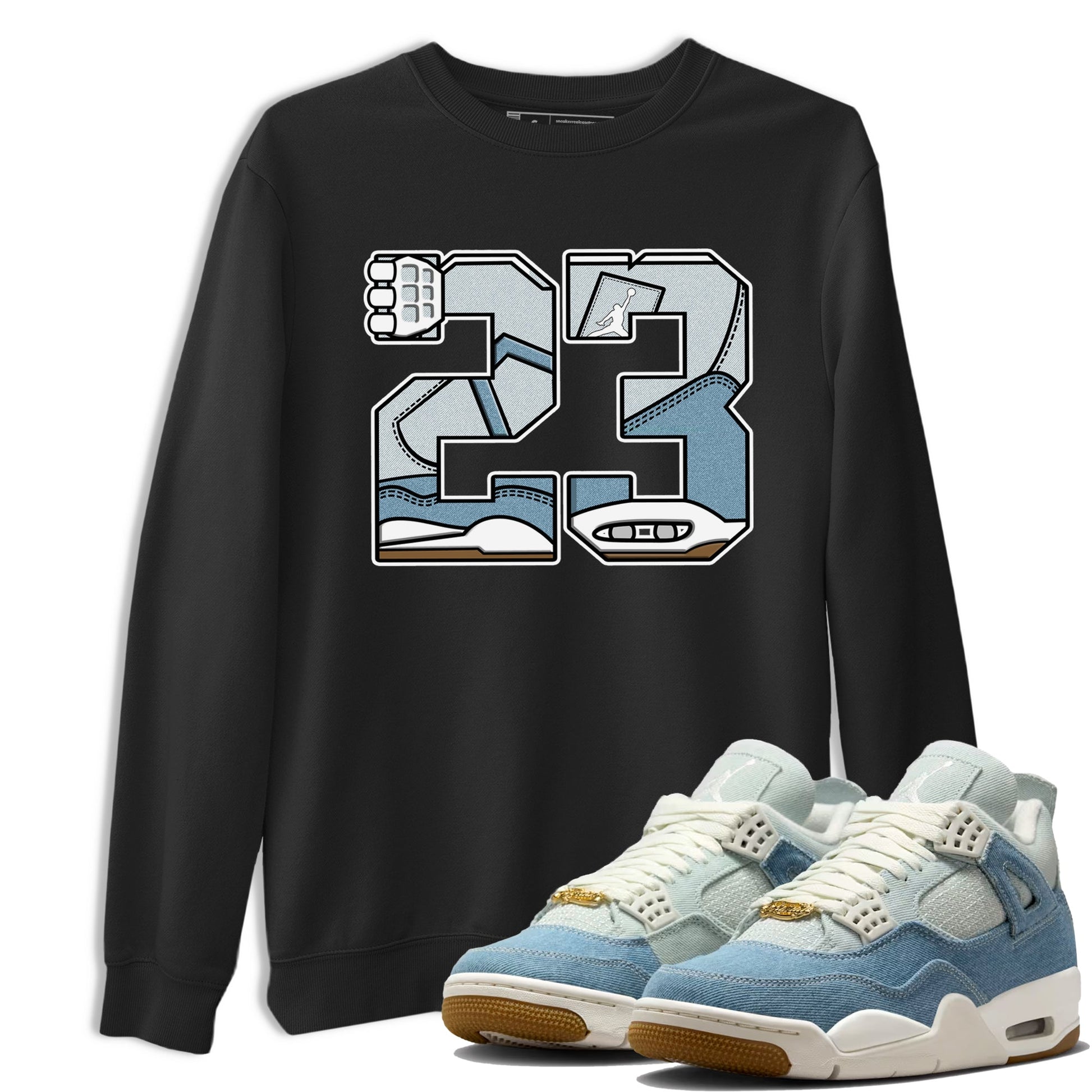 Sneaker match tees – Sneaker Tees To Match 4s Worn Blue Air Jordan 4 Denim Shoes – 23 Tee Black 1