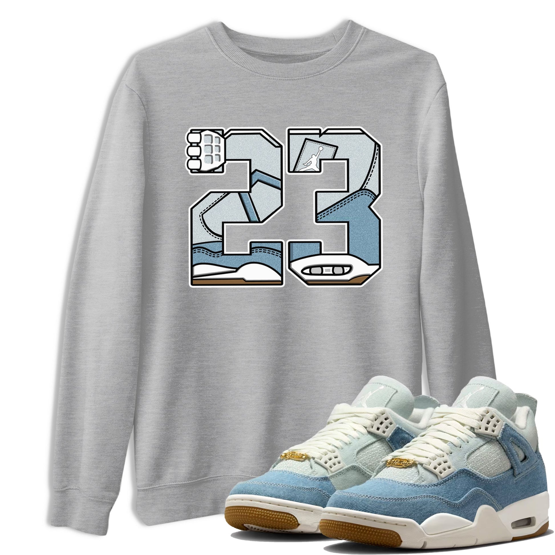 Sneaker match tees – Sneaker Tees To Match 4s Worn Blue Air Jordan 4 Denim Shoes – 23 Tee Heather Grey 1