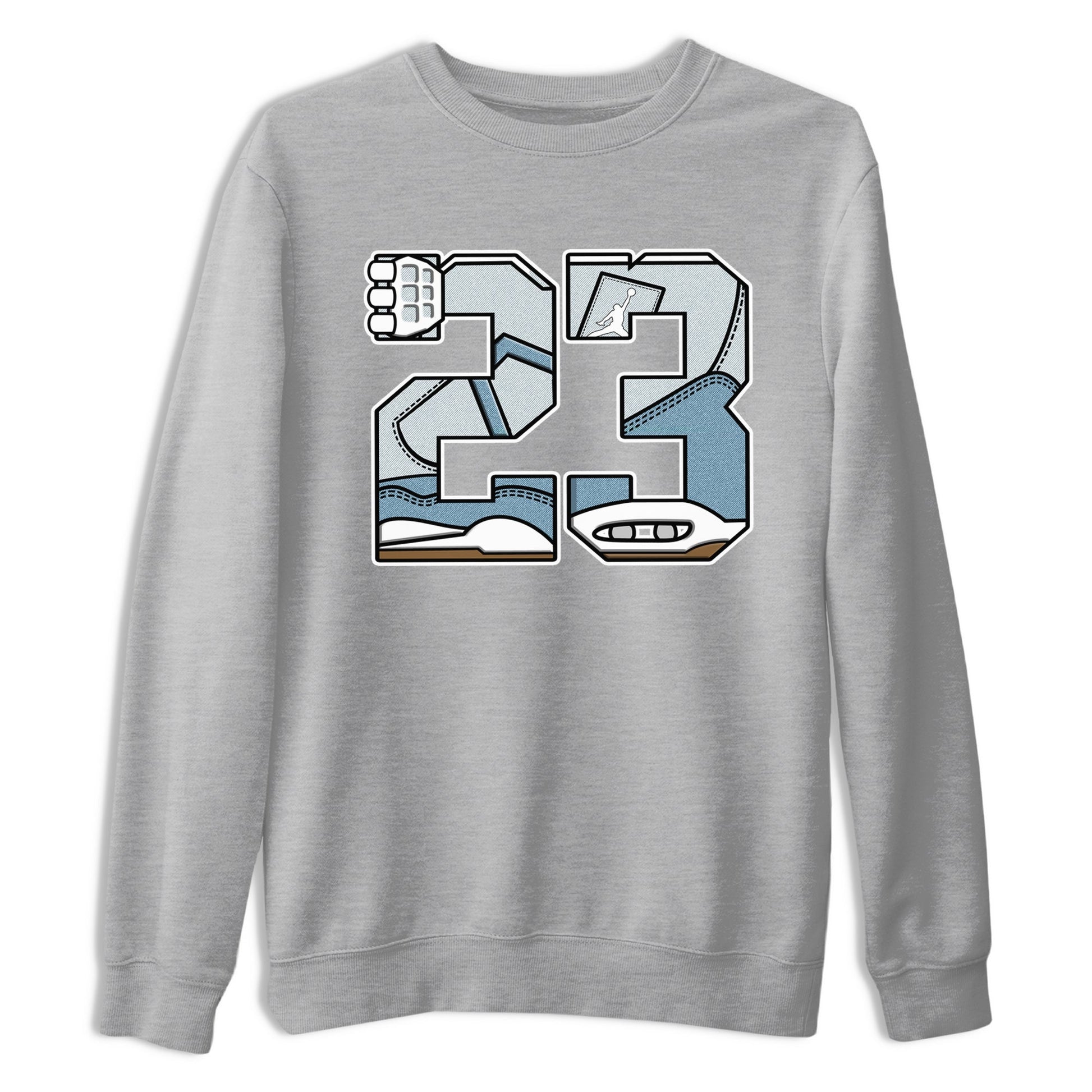 Sneaker match tees – Sneaker Tees To Match 4s Worn Blue Air Jordan 4 Denim Shoes – 23 Tee Heather Grey 2