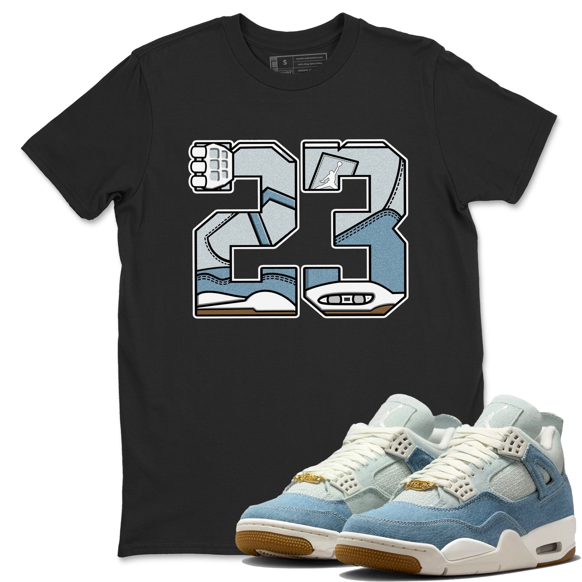 Sneaker match tees – Sneaker Tees To Match 4s Worn Blue Air Jordan 4 Denim Shoes – 23 Tee Black 1