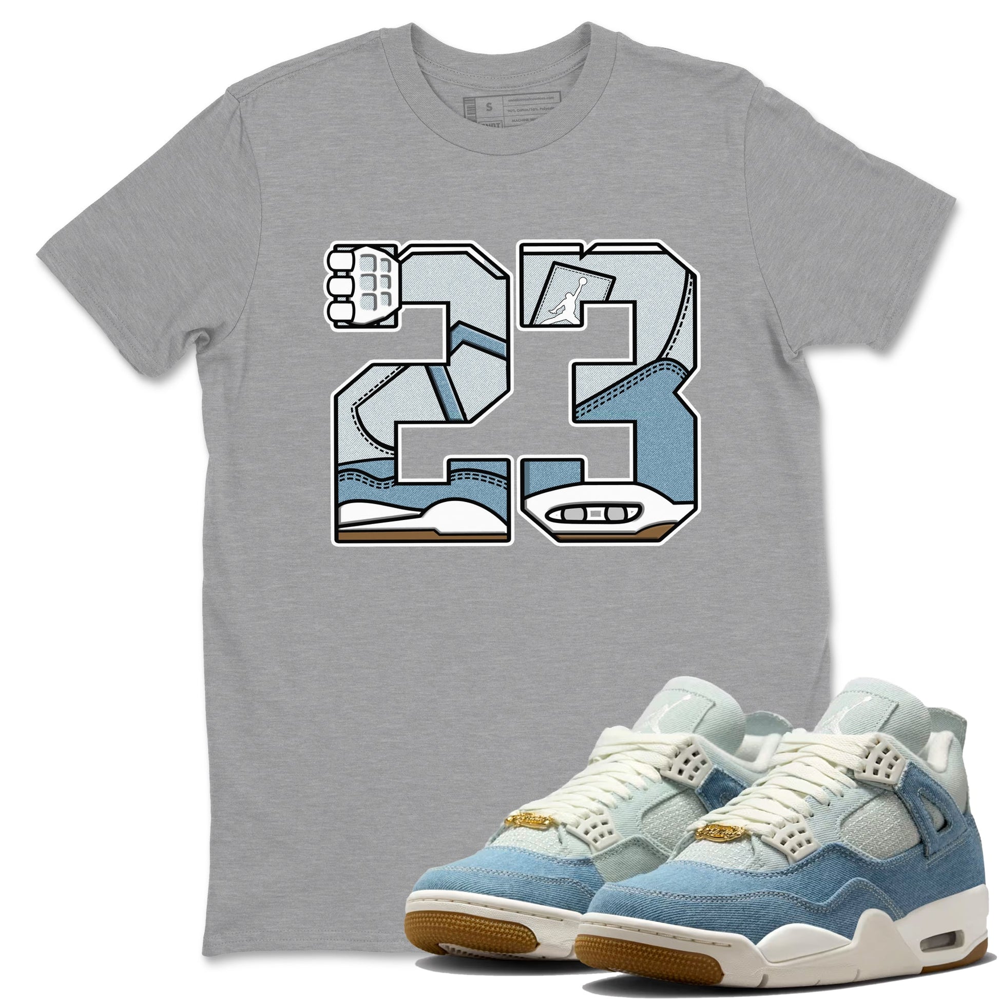 Sneaker match tees – Sneaker Tees To Match 4s Worn Blue Air Jordan 4 Denim Shoes – 23 Tee Heather Grey 1