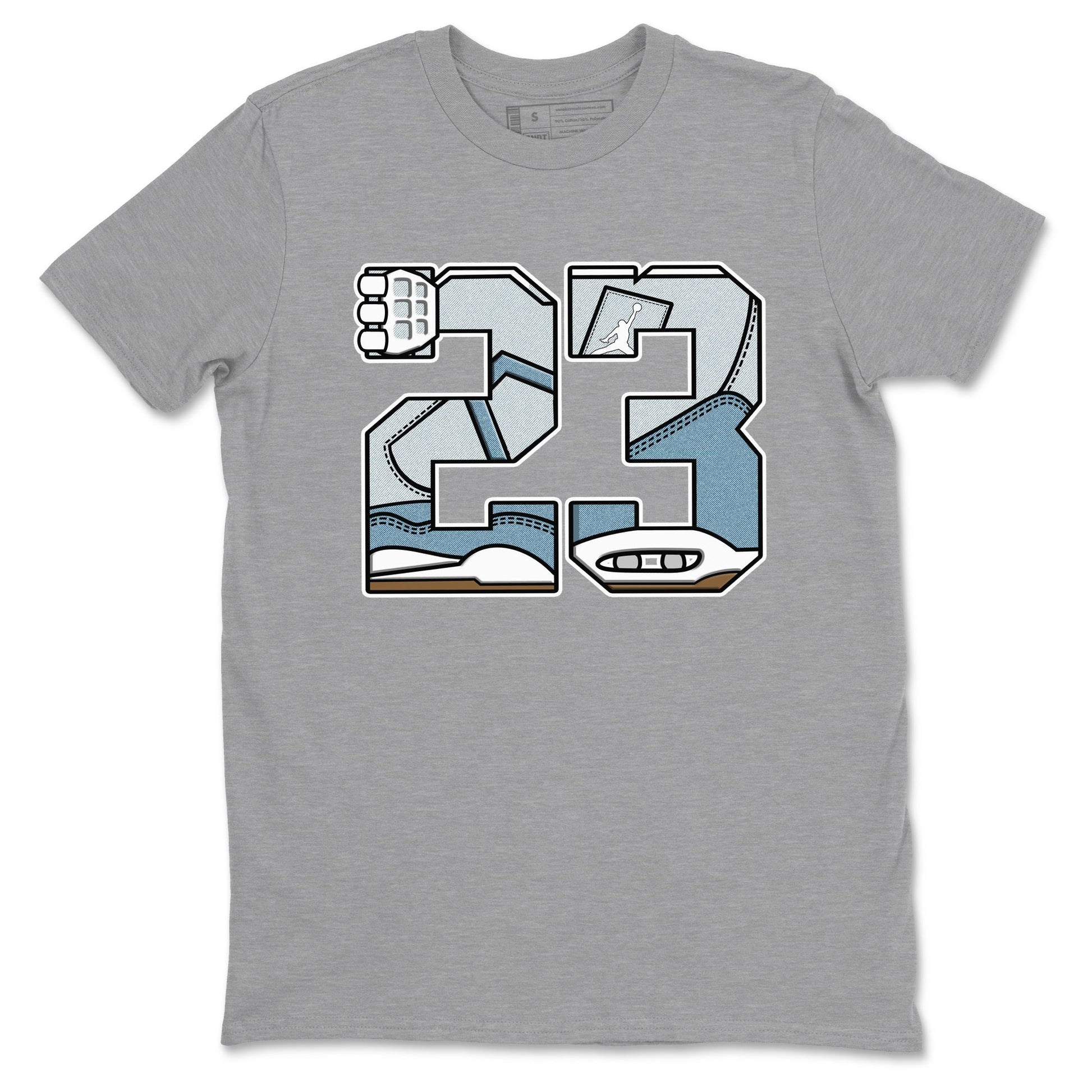 Sneaker match tees – Sneaker Tees To Match 4s Worn Blue Air Jordan 4 Denim Shoes – 23 Tee Heather Grey 2