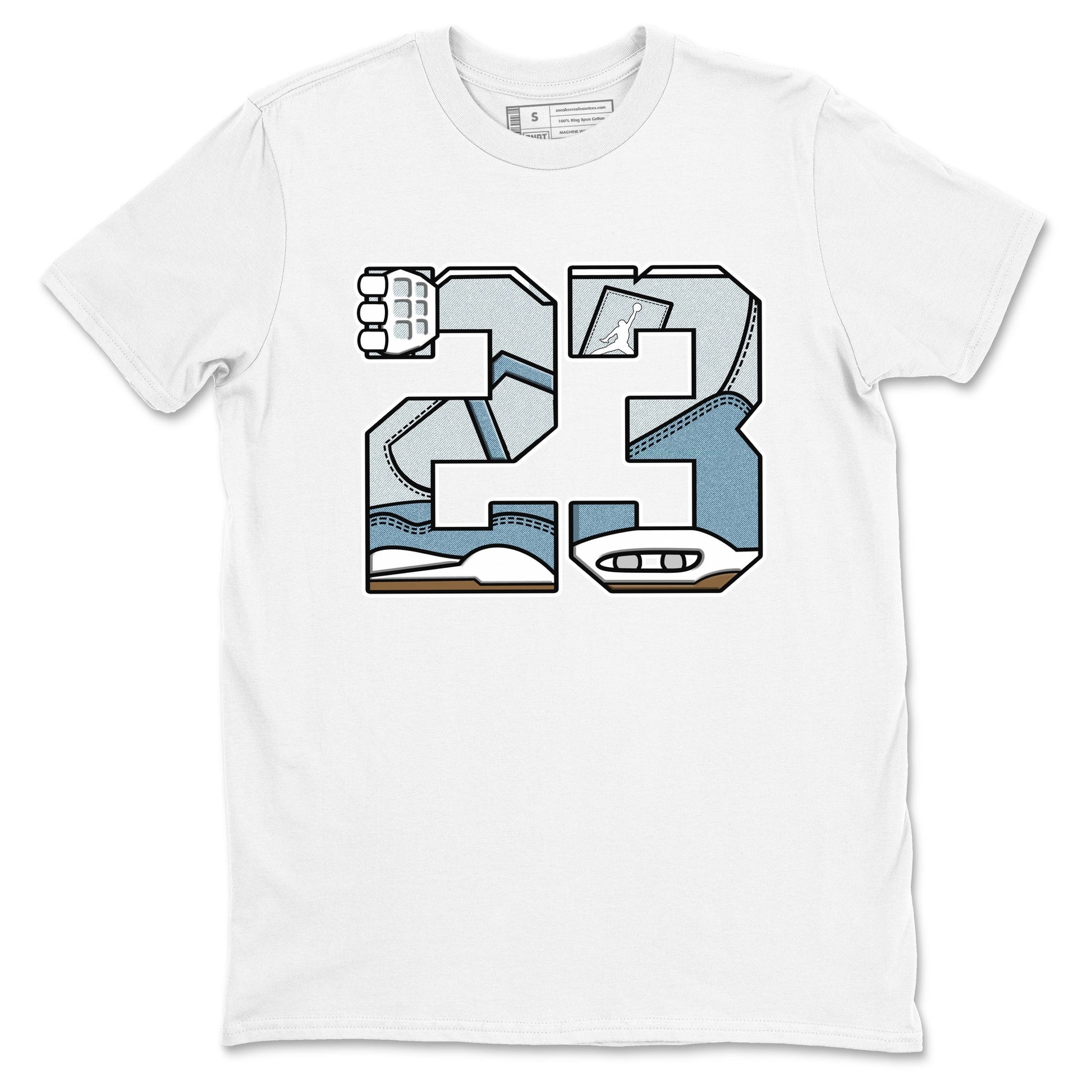 Sneaker match tees – Sneaker Tees To Match 4s Worn Blue Air Jordan 4 Denim Shoes – 23 Tee White 2