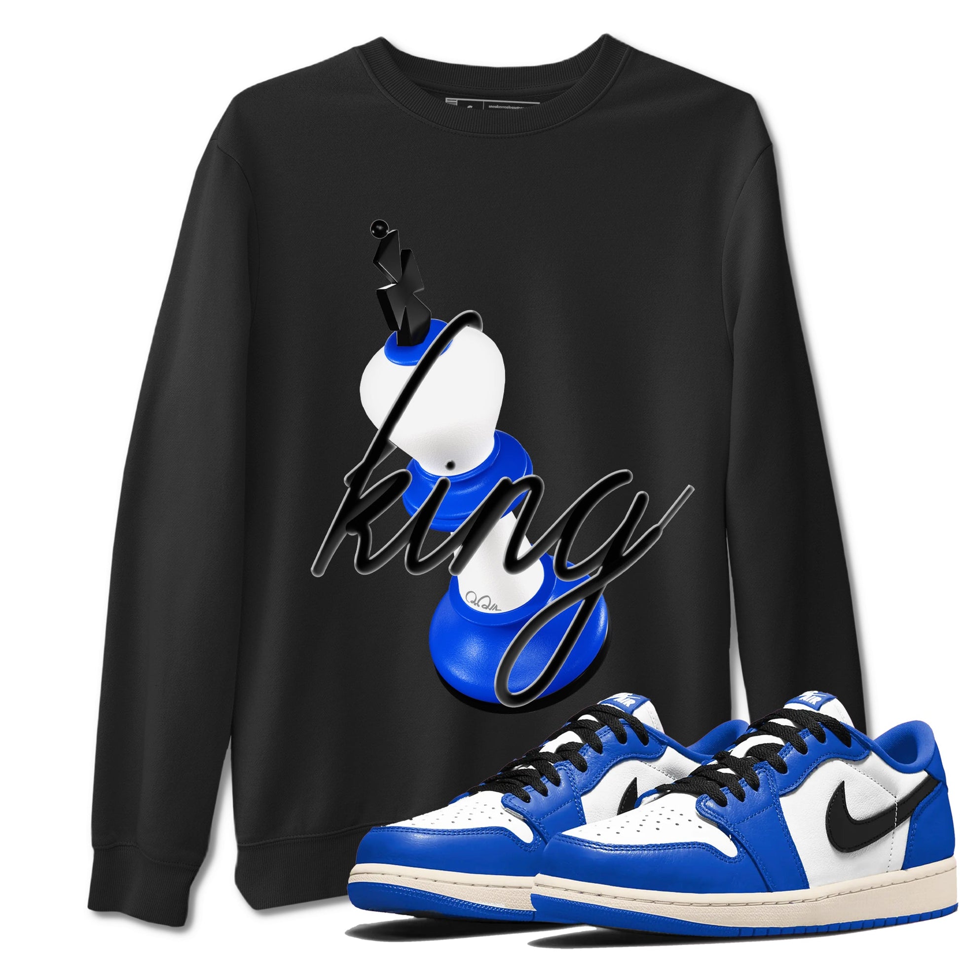 AJ1 Game Royal shirt to match jordans 3D King sneaker tees Air Jordan 1 Game Royal SNRT Sneaker Release Tees unisex cotton Black 1 crew neck shirt