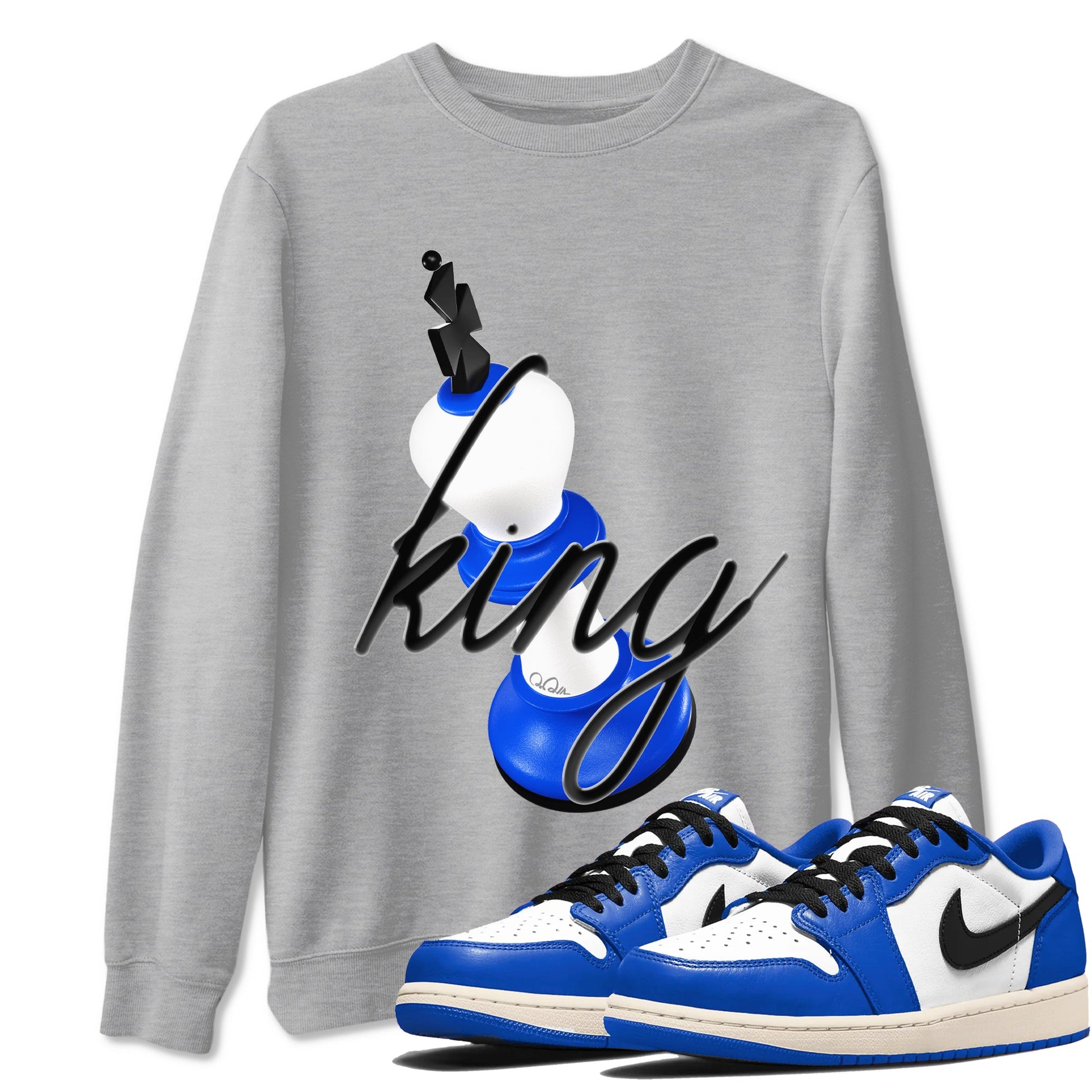 AJ1 Game Royal shirt to match jordans 3D King sneaker tees Air Jordan 1 Game Royal SNRT Sneaker Release Tees unisex cotton Heather Grey 1 crew neck shirt
