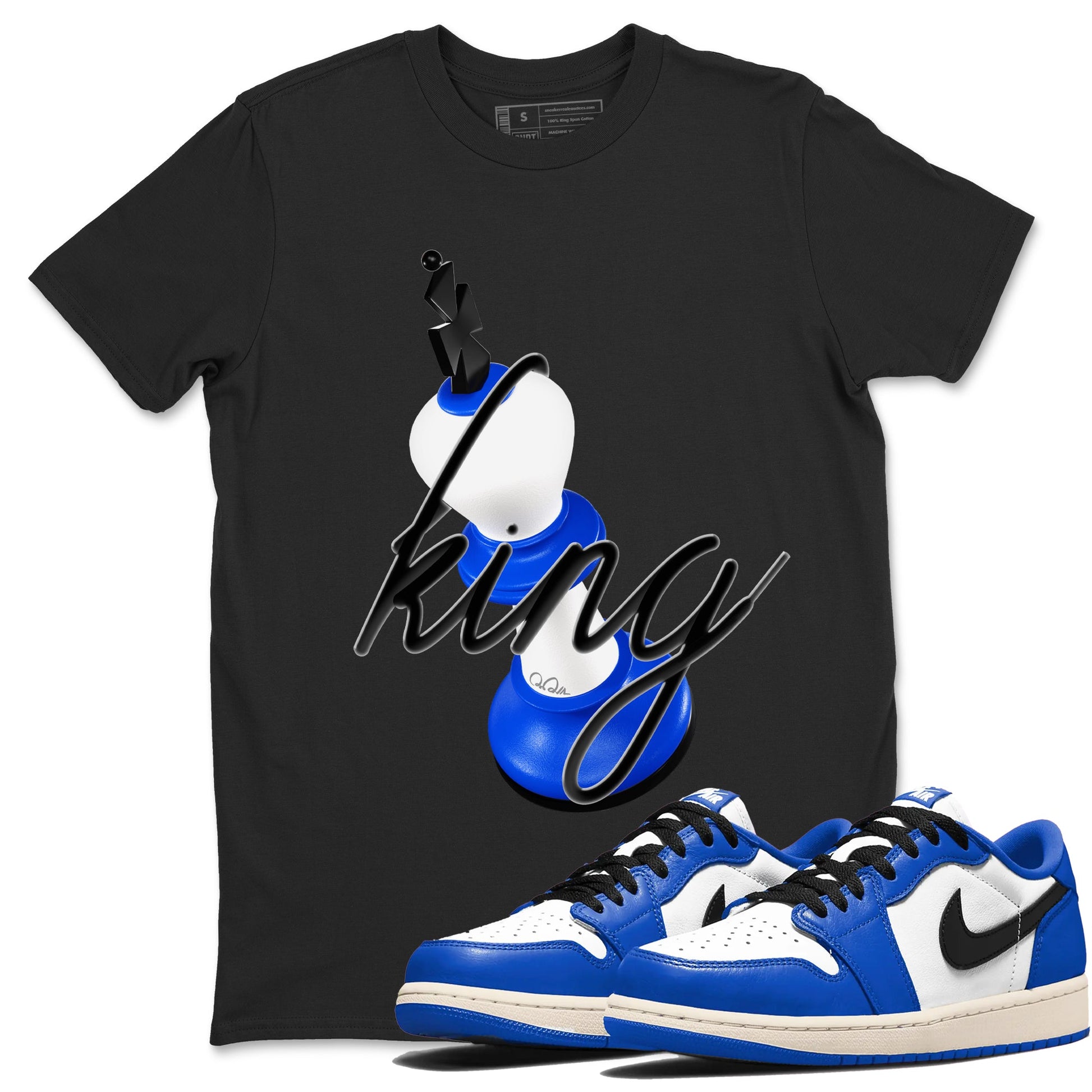 AJ1 Game Royal shirt to match jordans 3D King sneaker tees Air Jordan 1 Game Royal SNRT Sneaker Release Tees unisex cotton Black 1 crew neck shirt