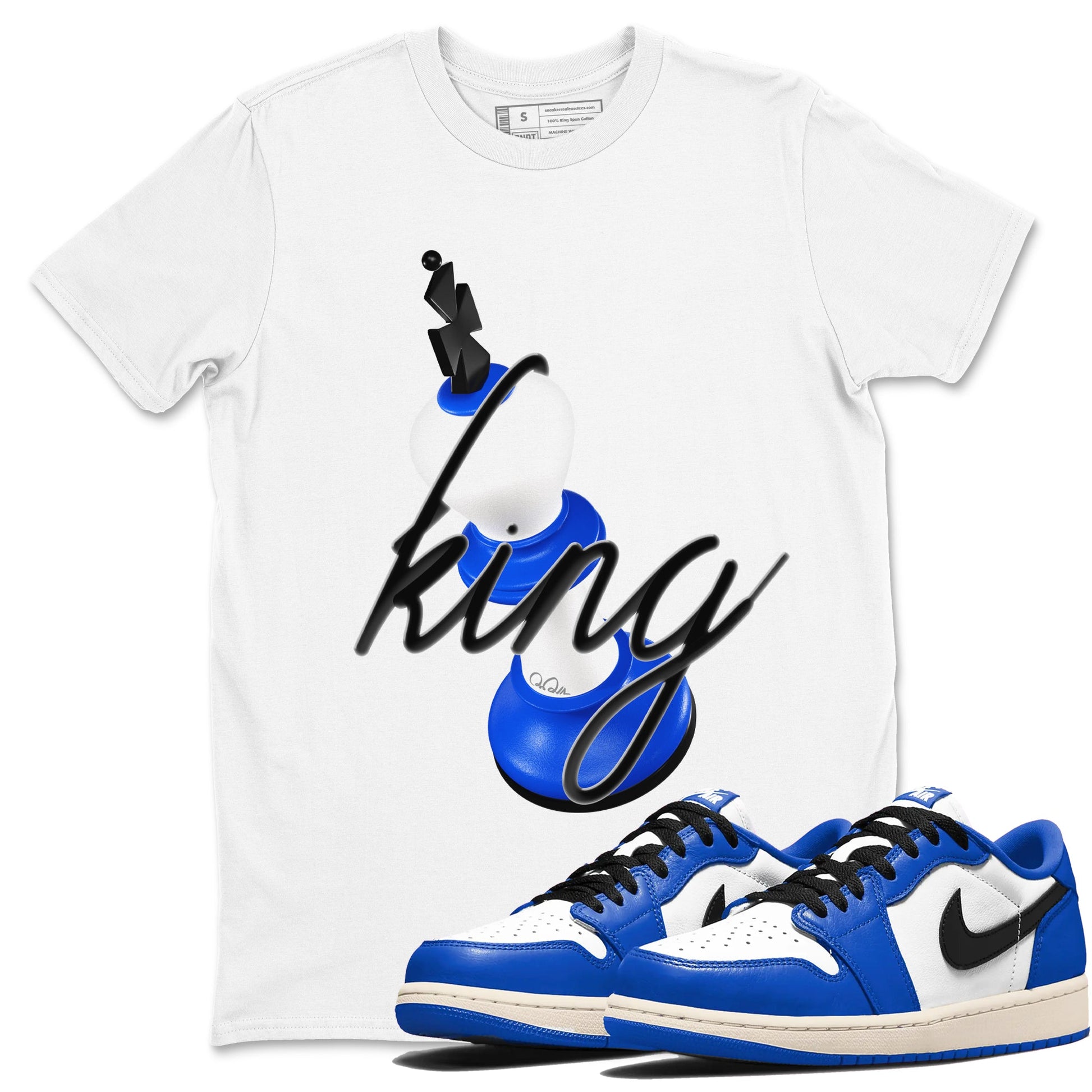 AJ1 Game Royal shirt to match jordans 3D King sneaker tees Air Jordan 1 Game Royal SNRT Sneaker Release Tees unisex cotton White 1 crew neck shirt