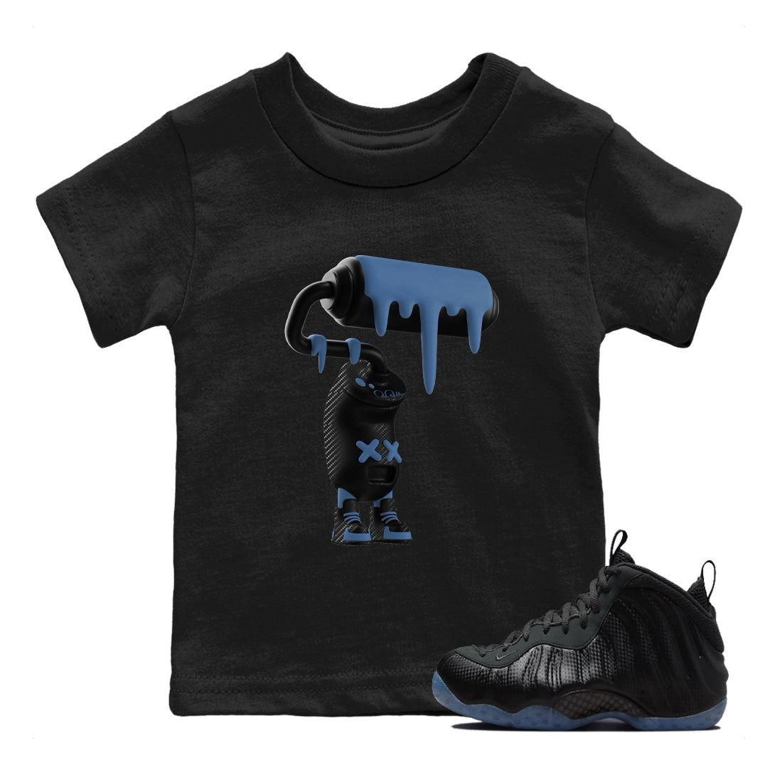 Sneaker Threads – Sneaker Tees To Match Air Foamposite One Carbon Fiber – 3D Paint Roller Youth Graphic Tee Black 1. Perfect for Jordan releases 2025 colorways.