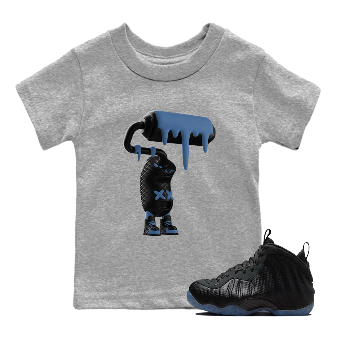 Sneaker Threads – Sneaker Tees To Match Air Foamposite One Carbon Fiber – 3D Paint Roller Youth Graphic Tee Heather Grey 1. Perfect for Jordan releases 2025 colorways.