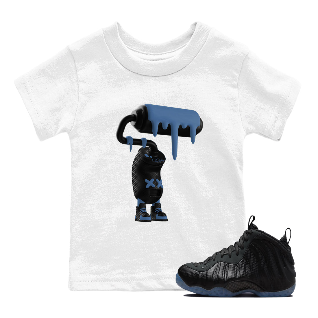 Sneaker Threads – Sneaker Tees To Match Air Foamposite One Carbon Fiber – 3D Paint Roller Youth Graphic Tee White 1. Perfect for Jordan releases 2025 colorways.