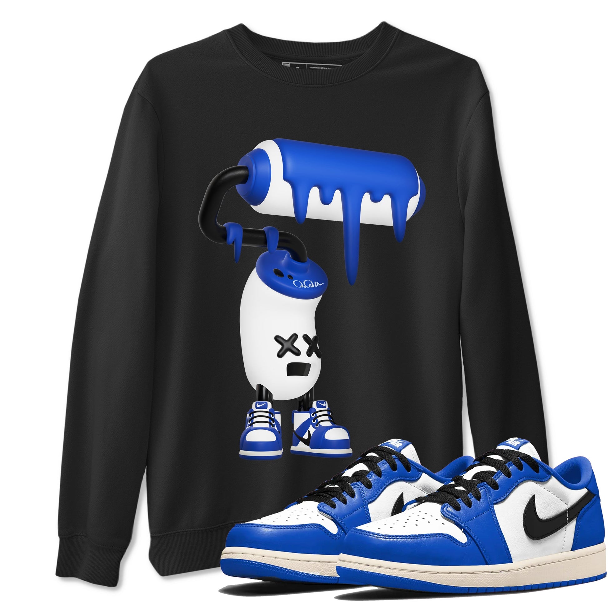AJ1 Game Royal shirt to match jordans 3D Paint Roller sneaker tees Air Jordan 1 Game Royal SNRT Sneaker Release Tees unisex cotton Black 1 crew neck shirt