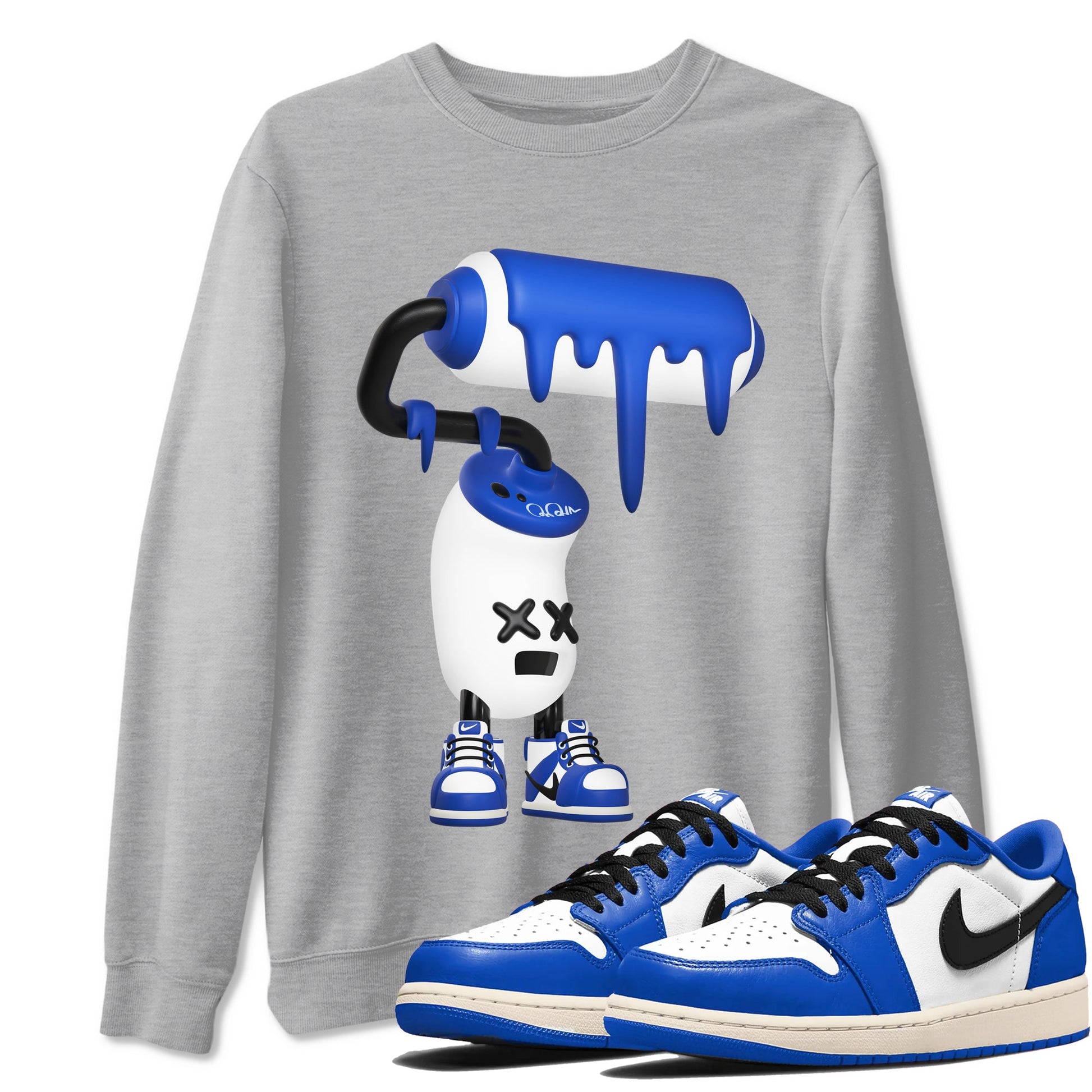 AJ1 Game Royal shirt to match jordans 3D Paint Roller sneaker tees Air Jordan 1 Game Royal SNRT Sneaker Release Tees unisex cotton Heather Grey 1 crew neck shirt